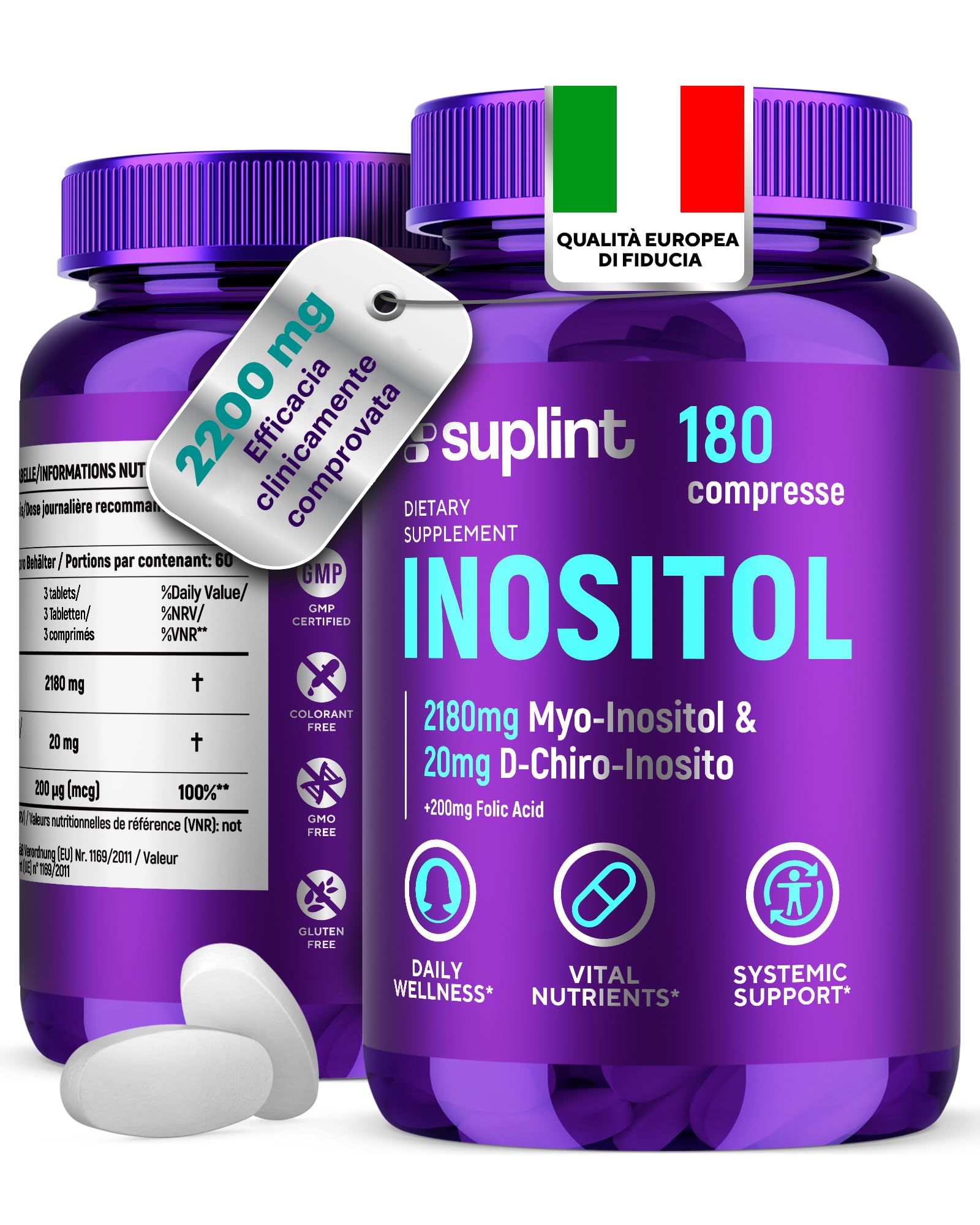 Complesso Inositolo (Capsule) con Acido Folico – 2200 mg Myo e D-Chiro per Porzione – Sostegno del Ciclo e dell’Equilibrio Ormonale – 180 Capsule Vegane – Testato in Laboratorio