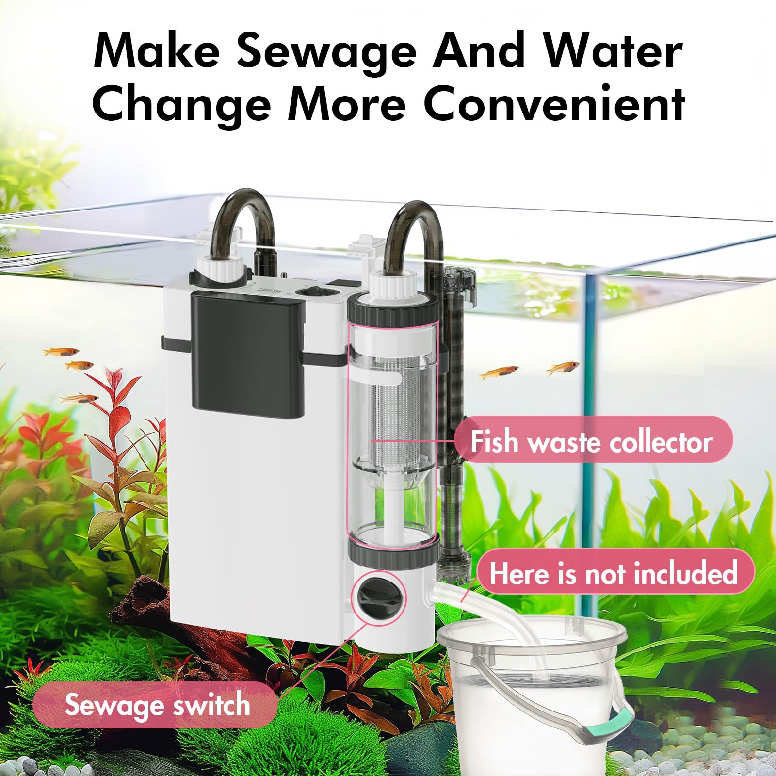 hygger Hang on Back Filtre, Silencieux Fish Tank Filter pour Aquarium, 600L/H 8W Débit Eau Réglable Aquarium Filtre for 56-113L Tanks