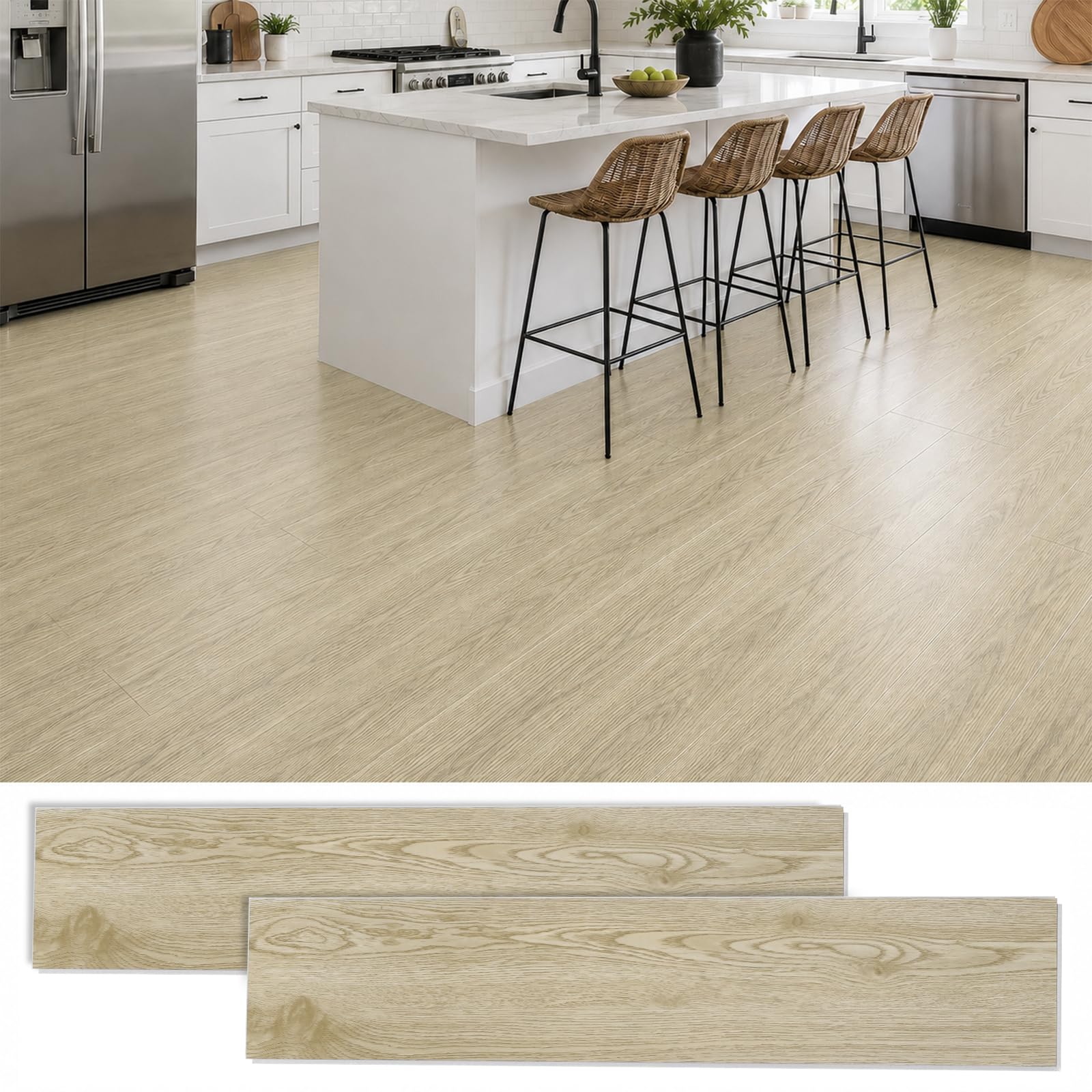 Click Vinyl Flooring, 18Pcs/1.47㎡ Rigid SPC Floor Tiles, Wood Effect Click Flooring, Waterproof Floor Plank 4mm Thick for Bedroom Living Room Kitchen Bathroom Office, 12.8 cm x 64 cm (Light Wood)