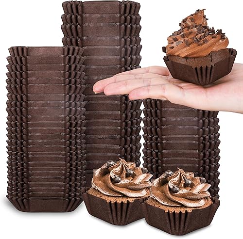 Whaline 500 piezas de forros cuadrados para cupcakes, desechables, brownie, tazas para hornear, color café, envoltorios de cupcakes para baby
