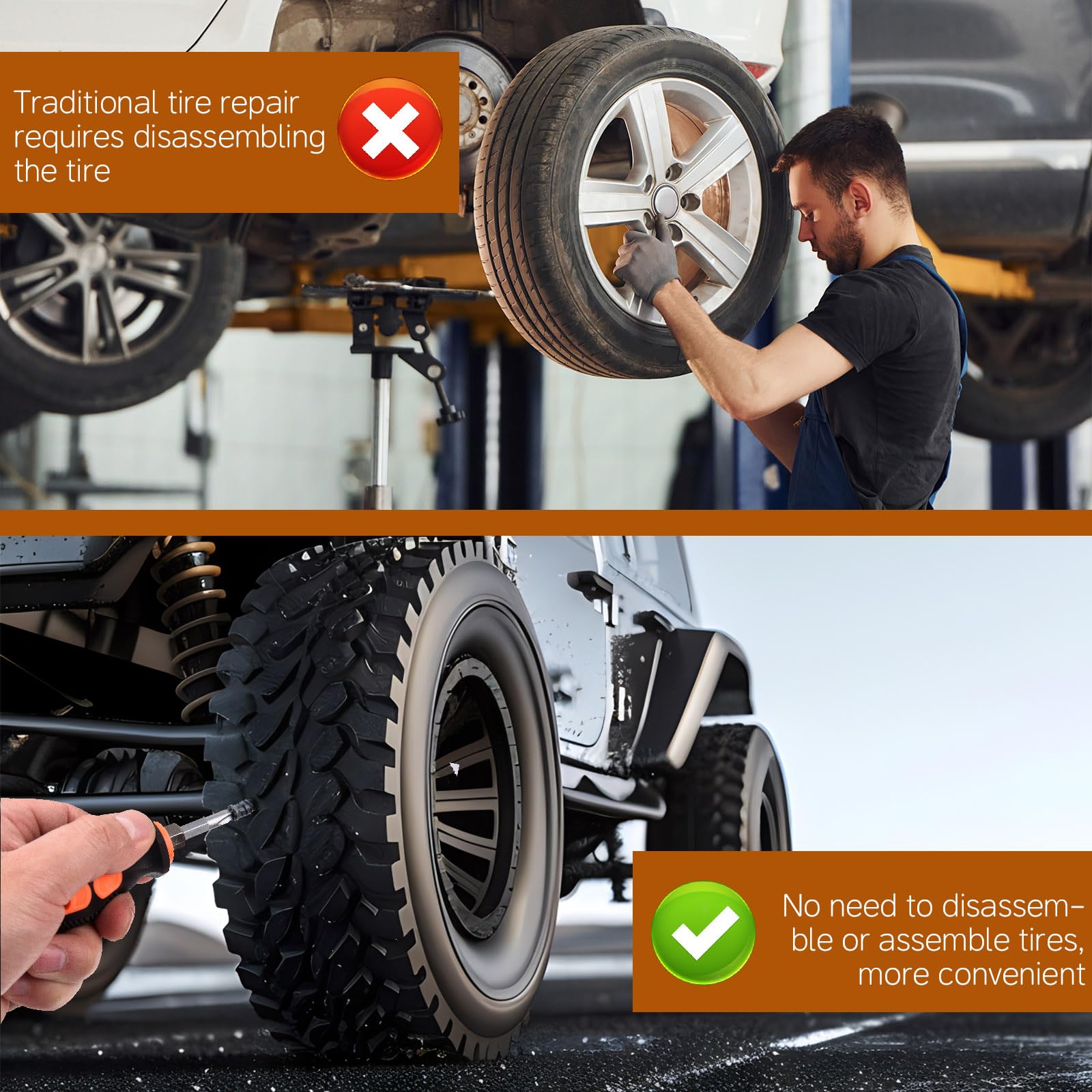 100-teiliges Reifenschrauben-Reparatur-Set – keine Reifenentfernung erforderlich, Reifen-Seitenwand-Reparaturset, Patch-Stecker-Werkzeuge und tragbare Aufbewahrungstasche – schnelle