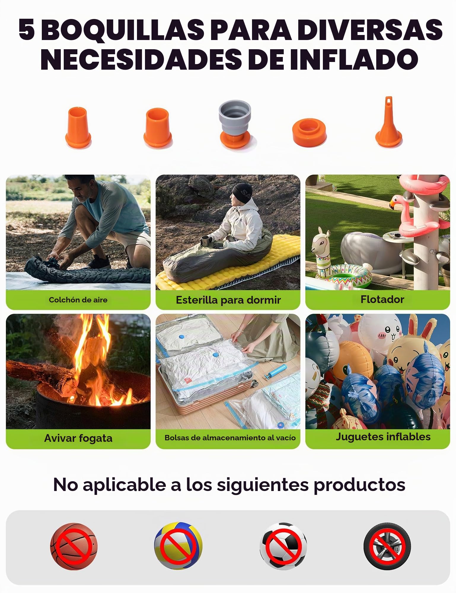 Mini Bomba de Aire Eléctrica 300 L/Min con Luz LED, Portátil Ultraligera 45 g USB-C, Inflado y Desinflado con 5 Boquillas para Colchones hinchables, Flotadores, Bolsa de Vacío y Camping