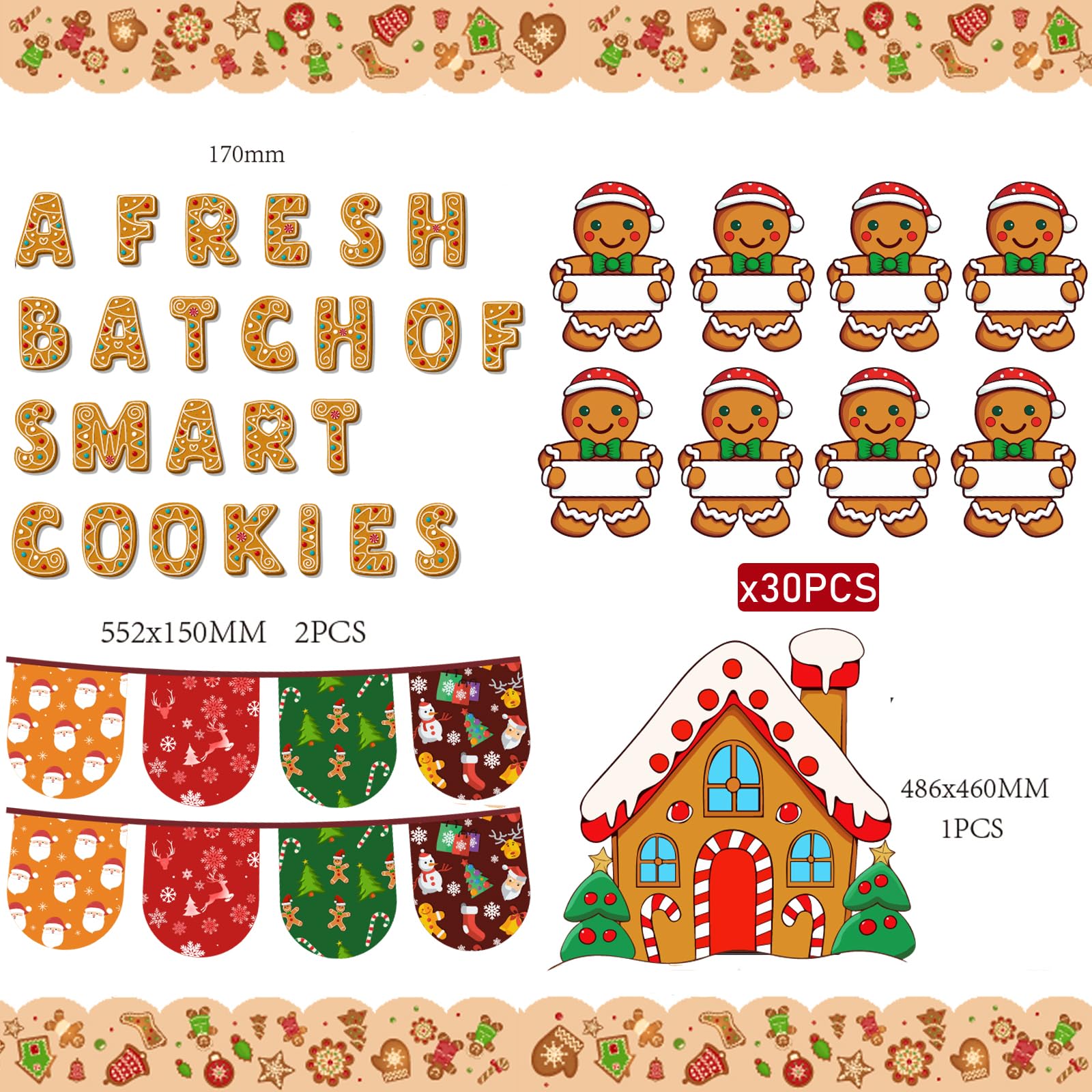 Gingerbread Bulletin Board Kit Christmas Classroom Decorations, A Fresh Batch of Smart Cookies Christmas Bulletin Board Party Decorations