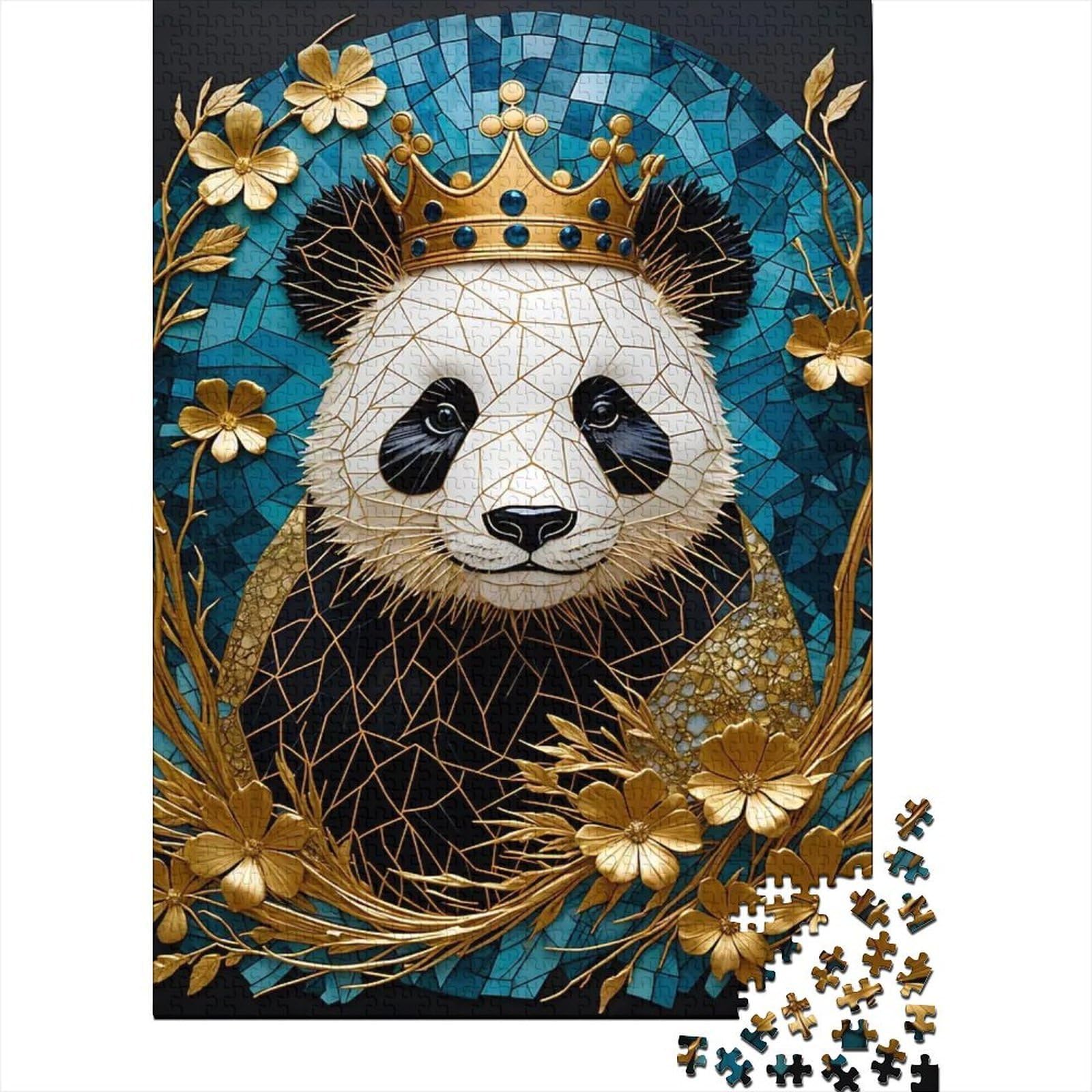 Panda 1000 Piece Jigsaw Puzzle Paper Adult Mosaic Art Golden Crown Floral Decoration Wall Art Decor Family Game Night Leisure Hobby 52x38cm/1000pcs
