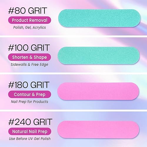 Miniatura 5 de PANA - 25 limas de uñas profesionales de doble cara tamaño mini - rosa y verde azulado, grano 180/240 - lima de uñas de tablero de esmeril, manicura