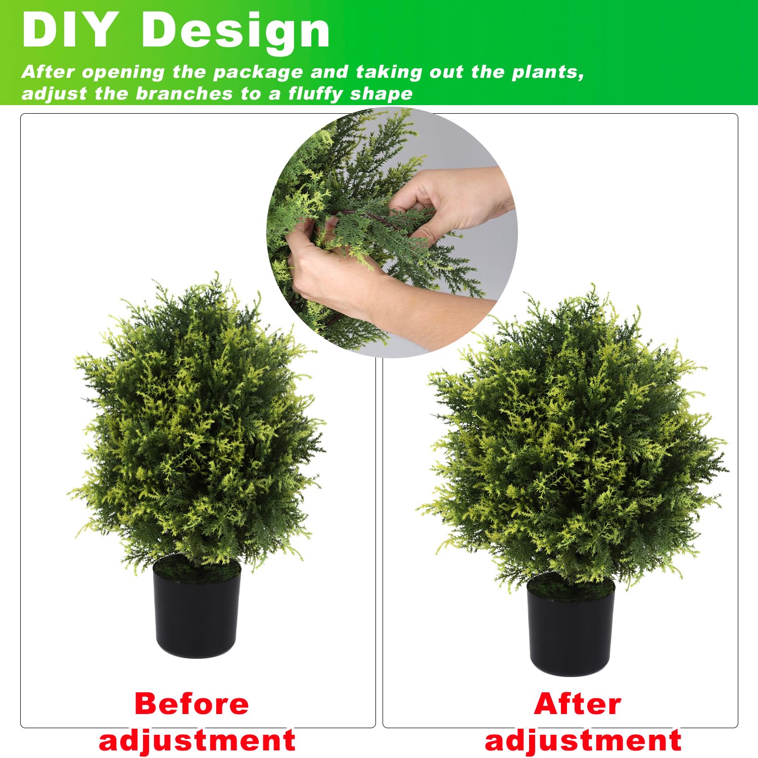 Artificial Topiary Cedar Ball Tree 20'' Fake Cedar Potted Plants Artificial Shrubs Bushes Ball Tree for Indoor Outdoor Home Garden Decor (2 Pack) Product Image 5