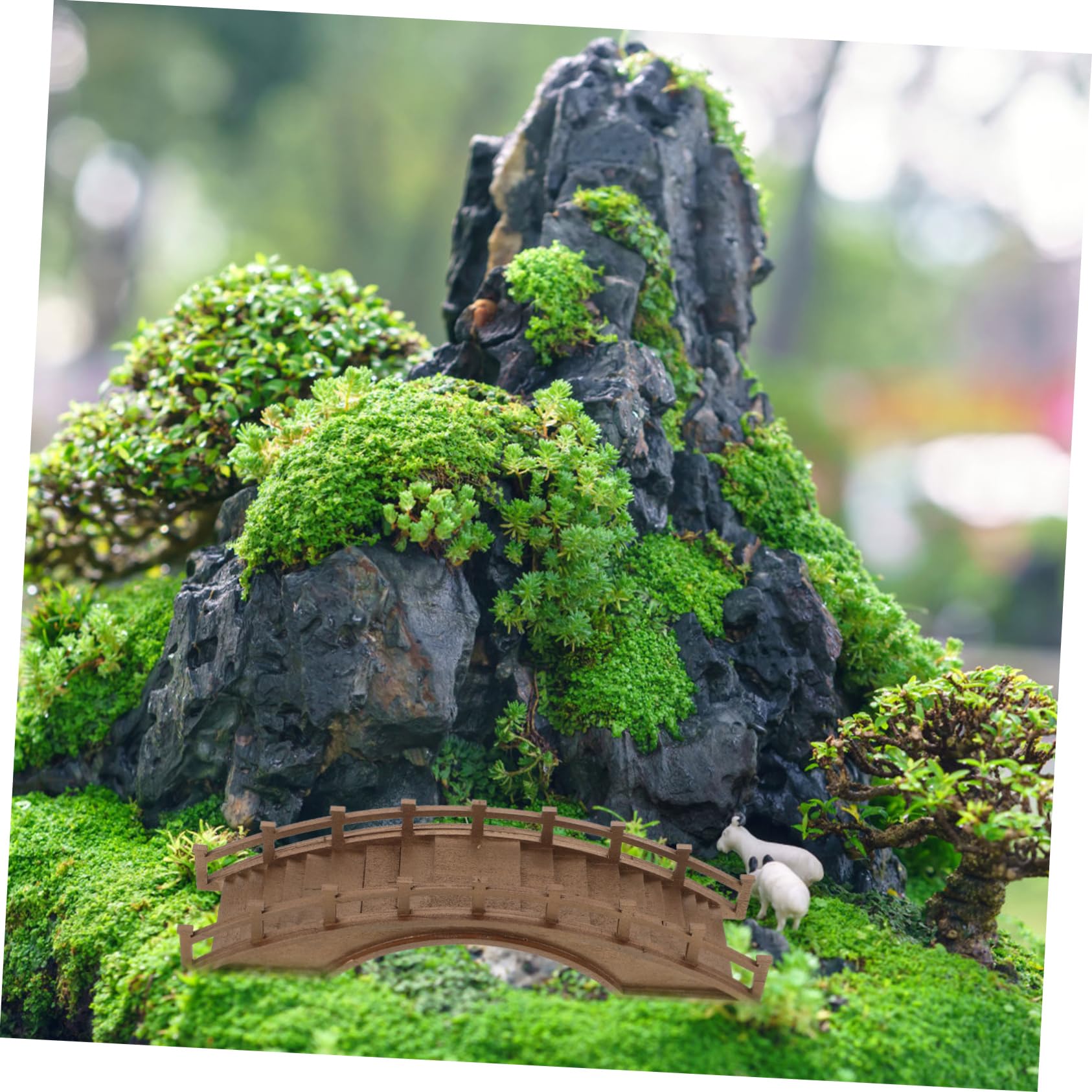Alipis Puente de Madera Diseño Arqueado en Miniatura y Acabado en Color Café para Decoración de Mini Jardín Adecuado para Bonsái y Fotografía