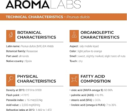 ORGANIC - SWEET ALMOND Oil - 250mL - 100% Pure, Natural, Cold Pressed and AB Certified - AROMA LABS (French Brand)