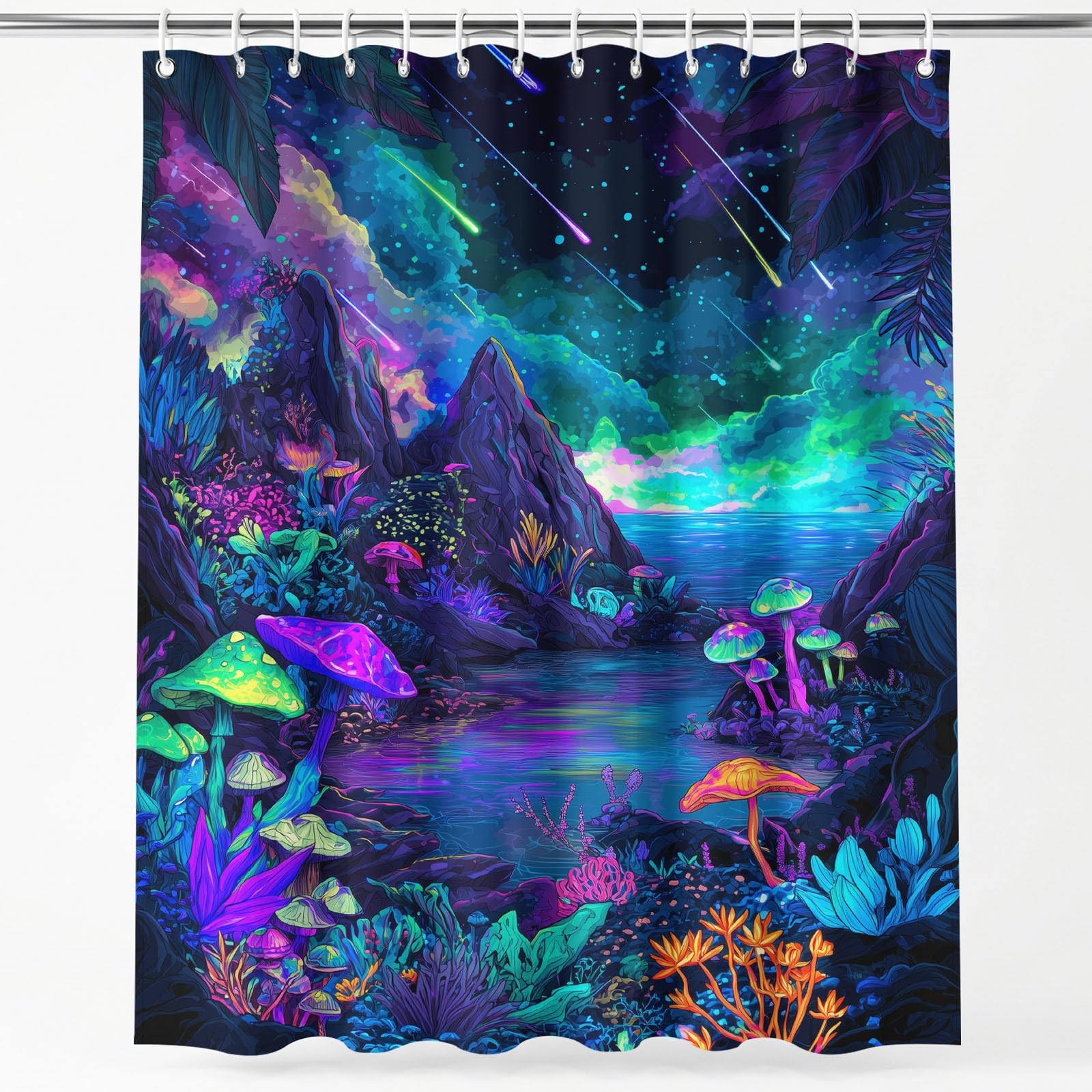 Générique Fancy Paesaggio - Tenda da doccia da sogno a fungo, cielo stellato, in tessuto in microfibra anti-muffa, impermeabile, per bagno, 120 x 200 cm, con ganci