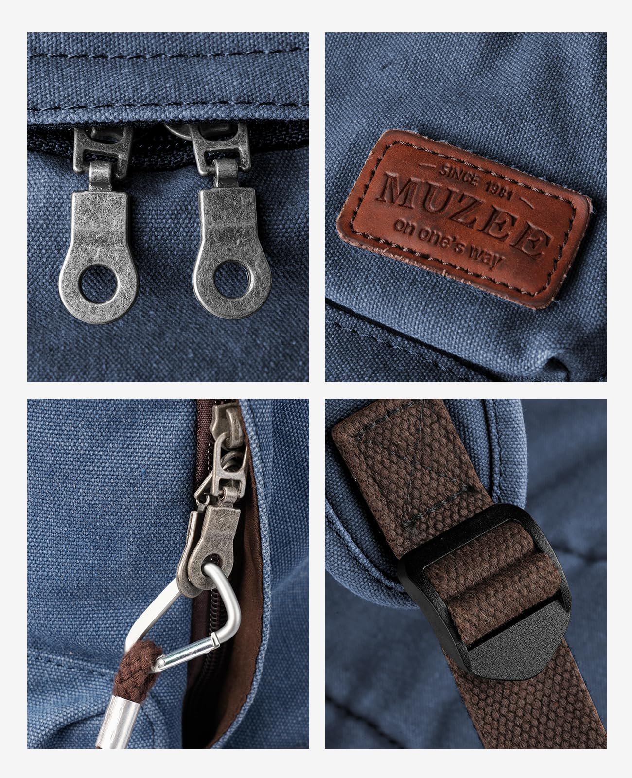 Muzee Zaino in tela con porta di ricarica USB per uomo e donna, leggero, antifurto, da viaggio, università, studente, zaino per laptop fino a 15,6 pollici, Blu, S, Casual