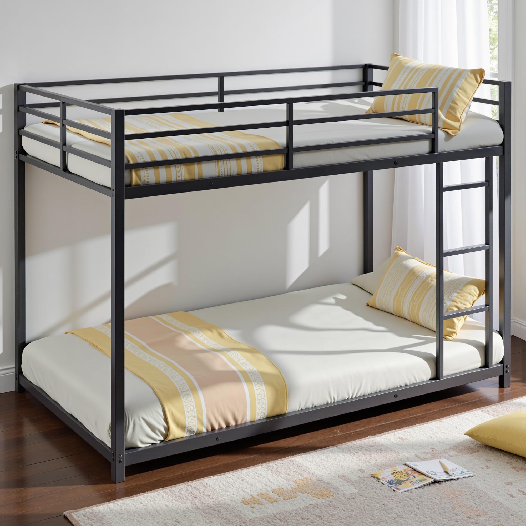 Bed Frame Twin Bunk Bed Mattress Twin Over Twin Bunk Bed, Heavy