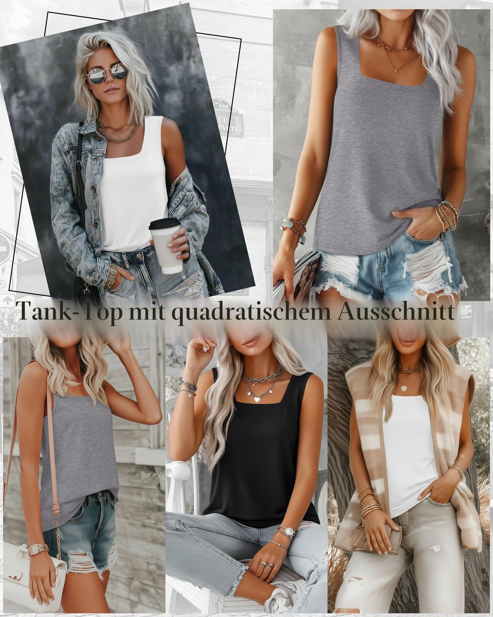 3er Pack Damen Tanktops für Den Sommer Lässige Ärmellose Shirts in Lockerer Passform mit Eckigem Ausschnitt