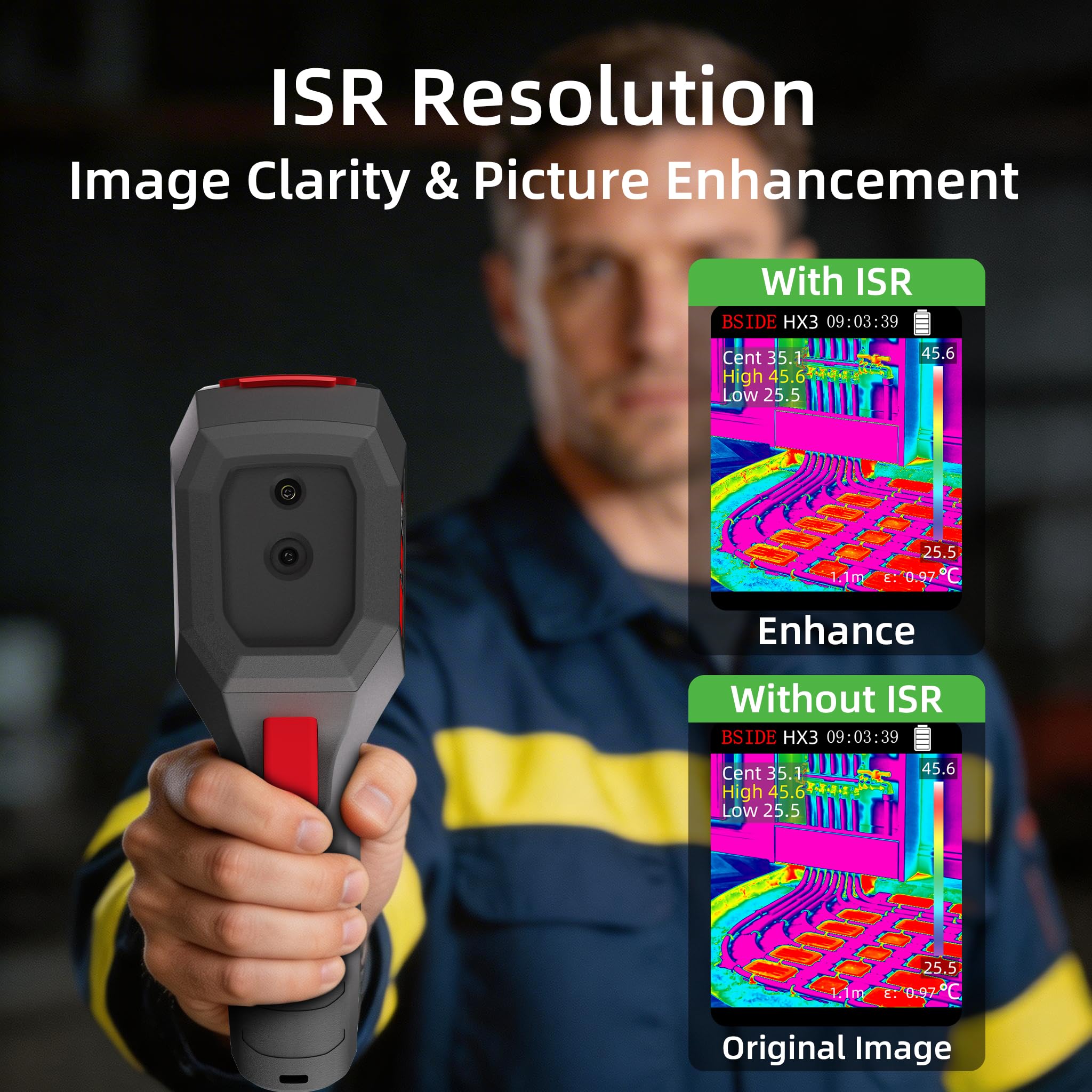 BSIDE HX3 Wärmebildkamera 240×240 Auflösung 15 Farbpaletten Infrarot Wärmekamera -4°F bis 1022°F 25Hz Wiederaufladbare tragbare Wärmebildkamera mit Laserpointer 50°FOV für Hausinspektion HVAC