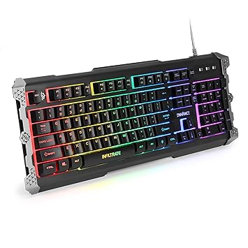 ENHANCE Infiltrate Hybrid Mechanical Gaming Keyboard - 7 Colors and 9 Lighting Effects with Dynamic Soundwave LED Response Mode, Anti-Ghosting, Water/Spill Resistant Design & 12 Media Shortcuts