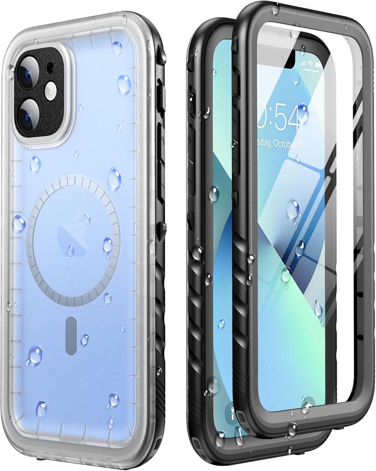 SOKUSIN for iPhone 13 Waterproof Magnetic Case - Compatible with Magsafe, Shockproof Drop Dust Proof Phone Case Built in Screen & Camera Protector, Full Body Rugged Cover, 6.1" Black/Frosted Clear