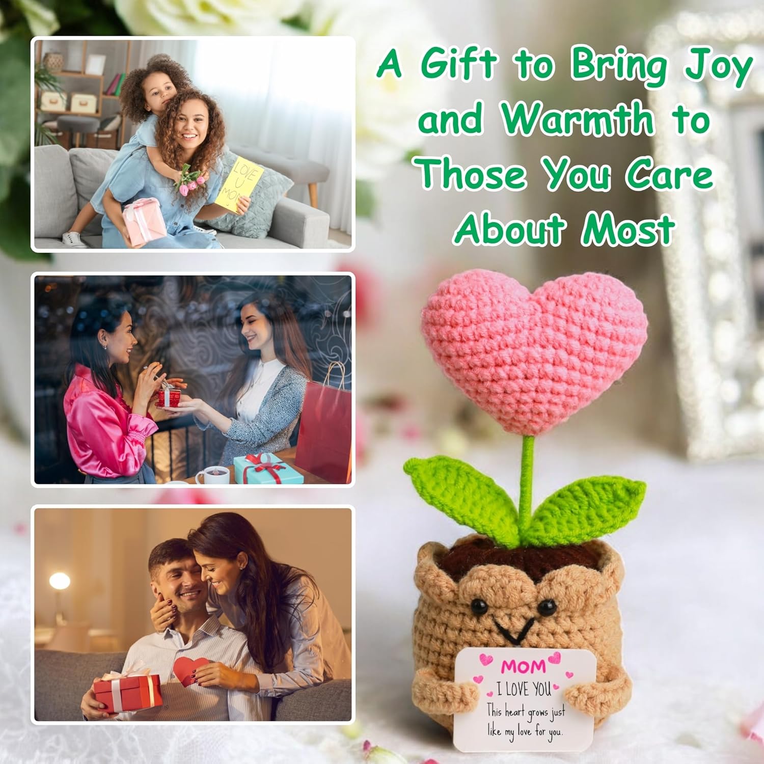 New Mom Gift – Hand-Crochet Heart Flower Doll with 'I Love You Mom' Quote Card – Handmade Gift for Mom, Perfect for Mother's Day, Birthday & Any Occasion (I Love You Mom) - Image 6