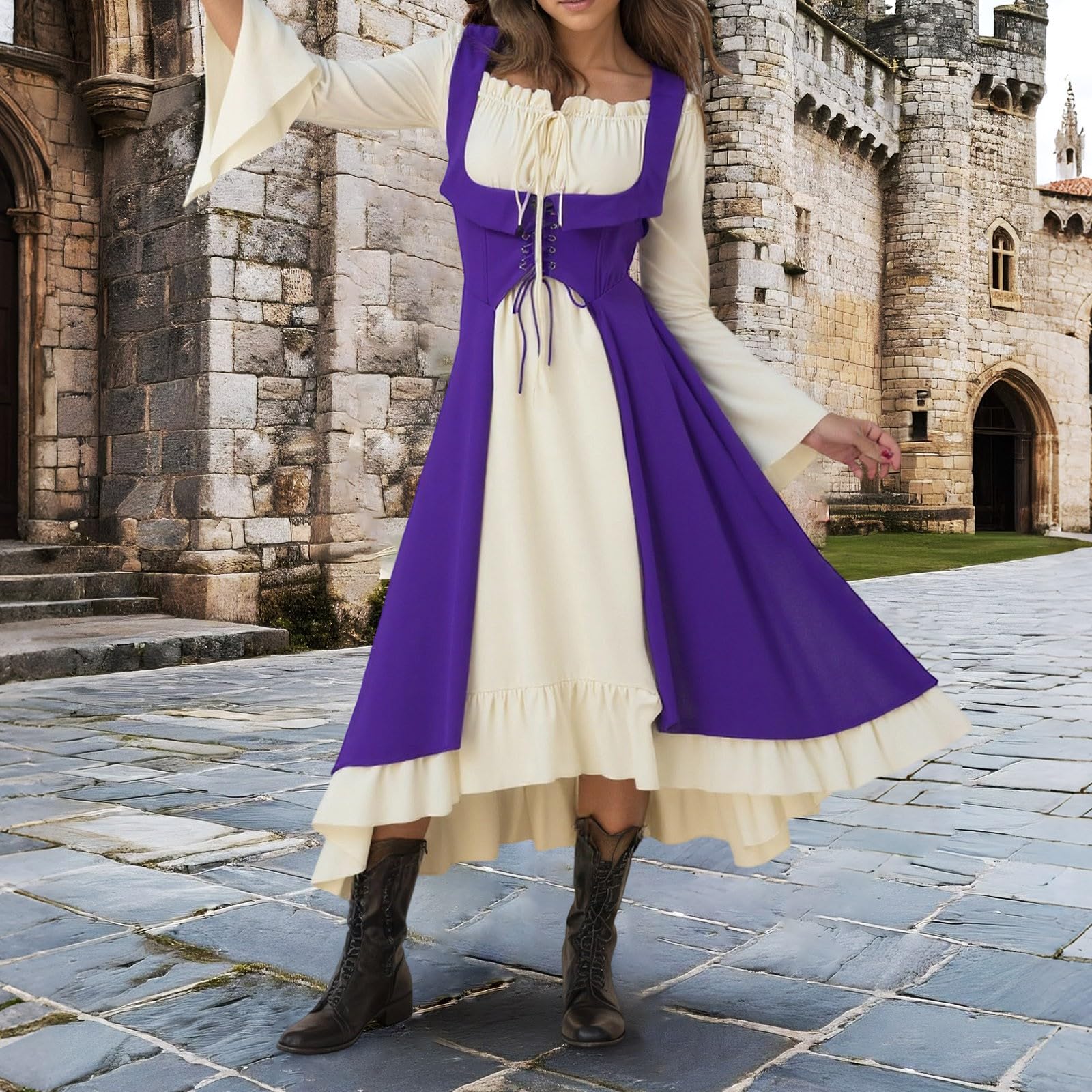 Ropa Medieval Para Mujer,Vestido Medieval Elegante Para Dama Disfraz GóTico Cosplay Atuendo HistóRico Renacentista Traje Festivo Halloween Corte Victoriano Indumentaria GermáNica Tradicional