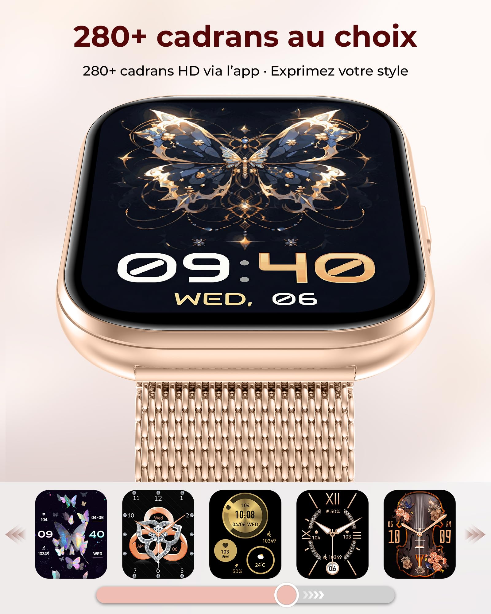 Iaret Montre Connectée Femme, Coffret Cadeau 4 Bracelets & Charm Papillon, Smartwatch écran 1,75", Appels Bluetooth, Suivi Fréquence Cardiaque SpO2 Sommeil, 120+ Modes Sport, Compatible iPhone Android