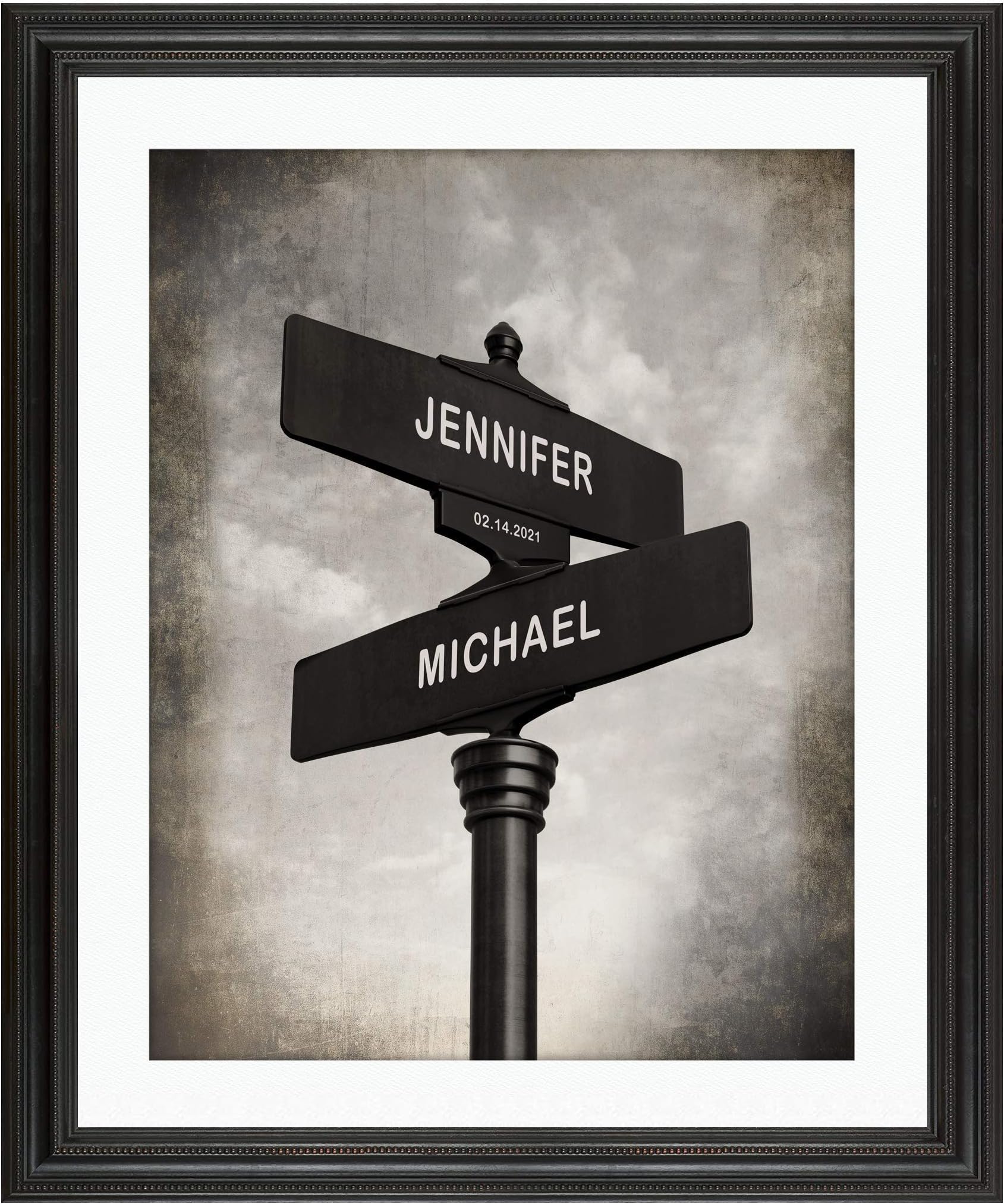Personalized Print for Couples and Families – Wedding, Anniversary, or New Home Gift – Custom Names and Date – Unique Elegant Wall Art (Crossroads Street Sign)