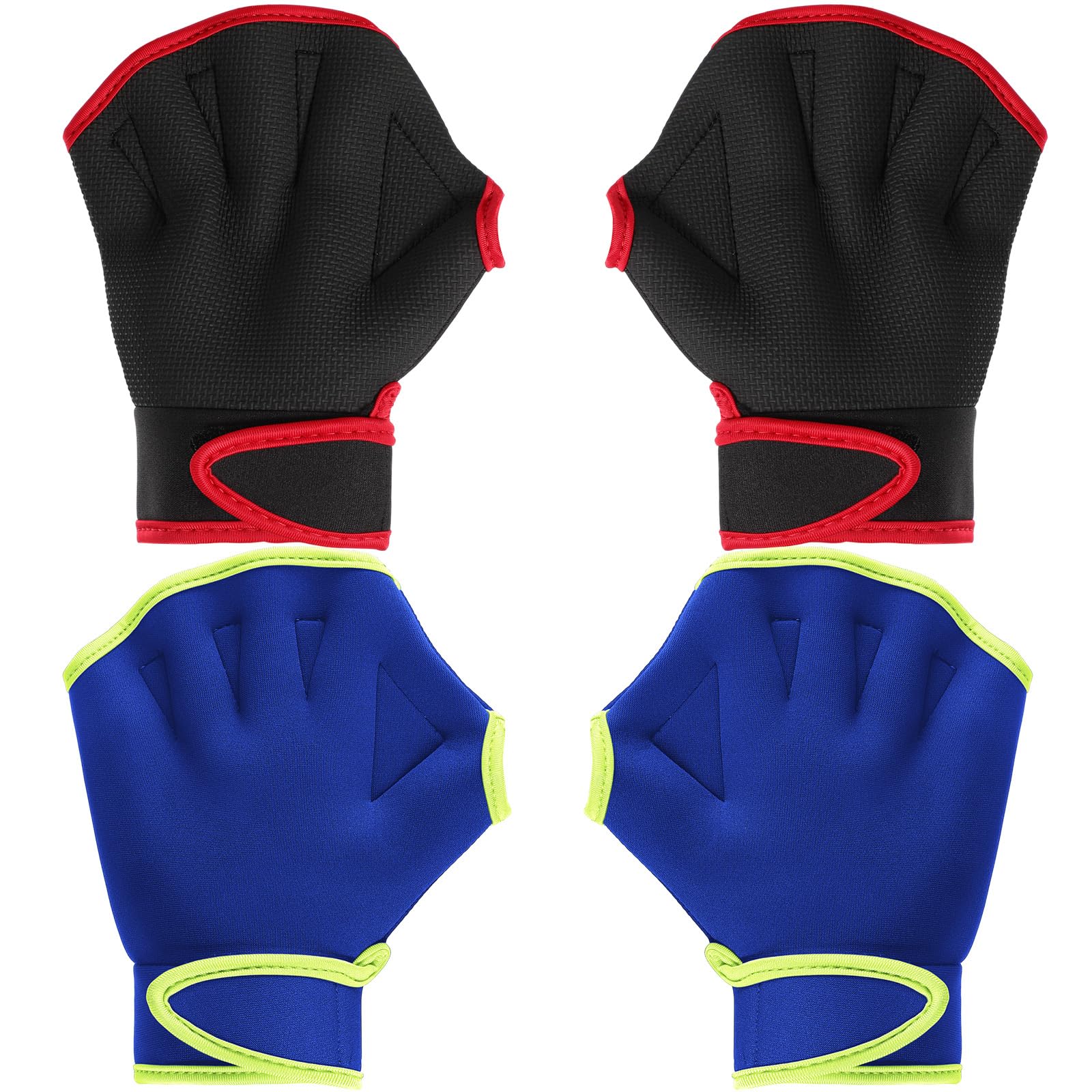 Sumind 2 Pairs Webbed Swim Gloves, Medium, Blue/ Green, Black/ Red