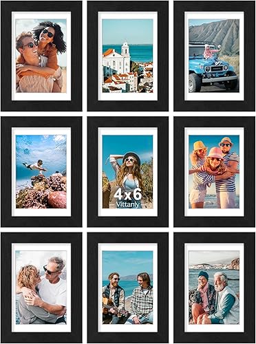 Vista 141 de Vittanly - Juego de 9 portarretratos, plexiglás resistente a rupturas, exhibe fotos de 12 x 12 pulgadas o, con paspartú, de 8 x 8 pulgadas, marcos