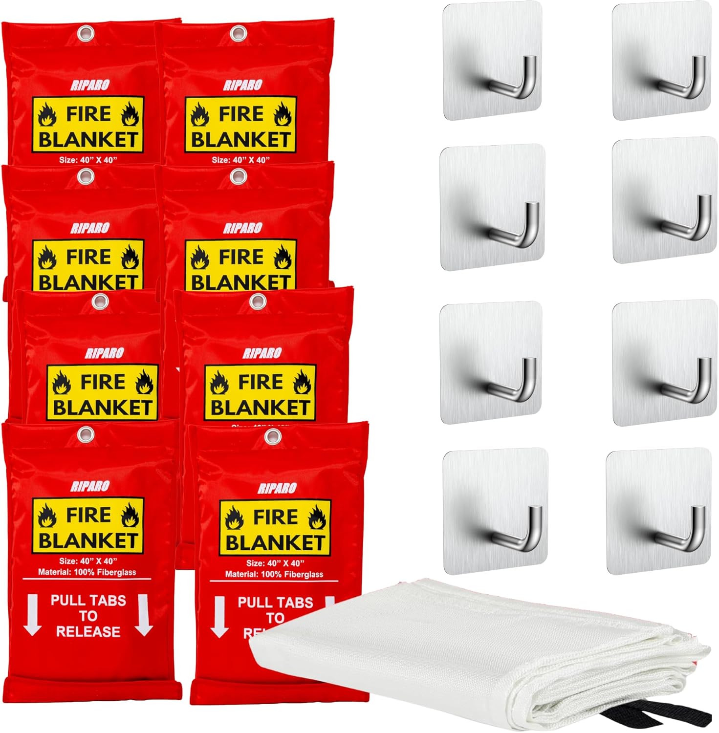 Riparo Emergency Fire Blanket for Home and Kitchen - Fire Suppression Blankets for Home, Kitchen, BBQ, and Car 40” x 40” - Made from Flame Retardant Fiberglass ([8 Pack Fire Blanket])