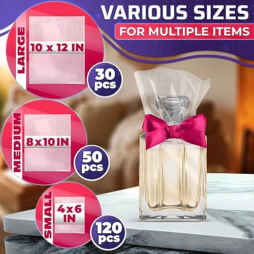 Miniatura 2 de 200 bolsas termorretráctiles 3 tamaños de 4 x 6 pulgadas (120) 8 x 10 pulgadas (50) 10 x 12 pulgadas (30) plástico PVC transparente Compatible con