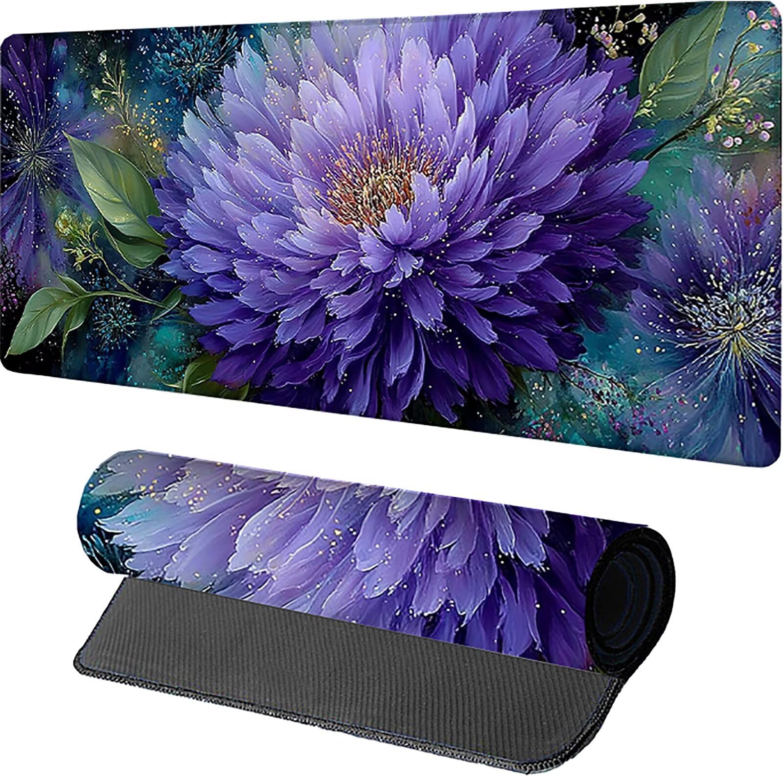 Pflanzs Gamingowa podkładka pod mysz, 1600 x 800 x 3 mm, kwiatowa, podkładka pod mysz XXL, ze zszytymi krawędziami, akcesoria gamingowe, poprawia precyzję i prędkość, podkładka pod mysz, duża do