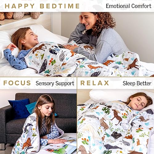 Miniatura 4 de Manta con peso para niños, 7 libras, tamaño individual pequeño para niños en algodón suave, 40 x 60 pulgadas, lavable a máquina, grisanimales de