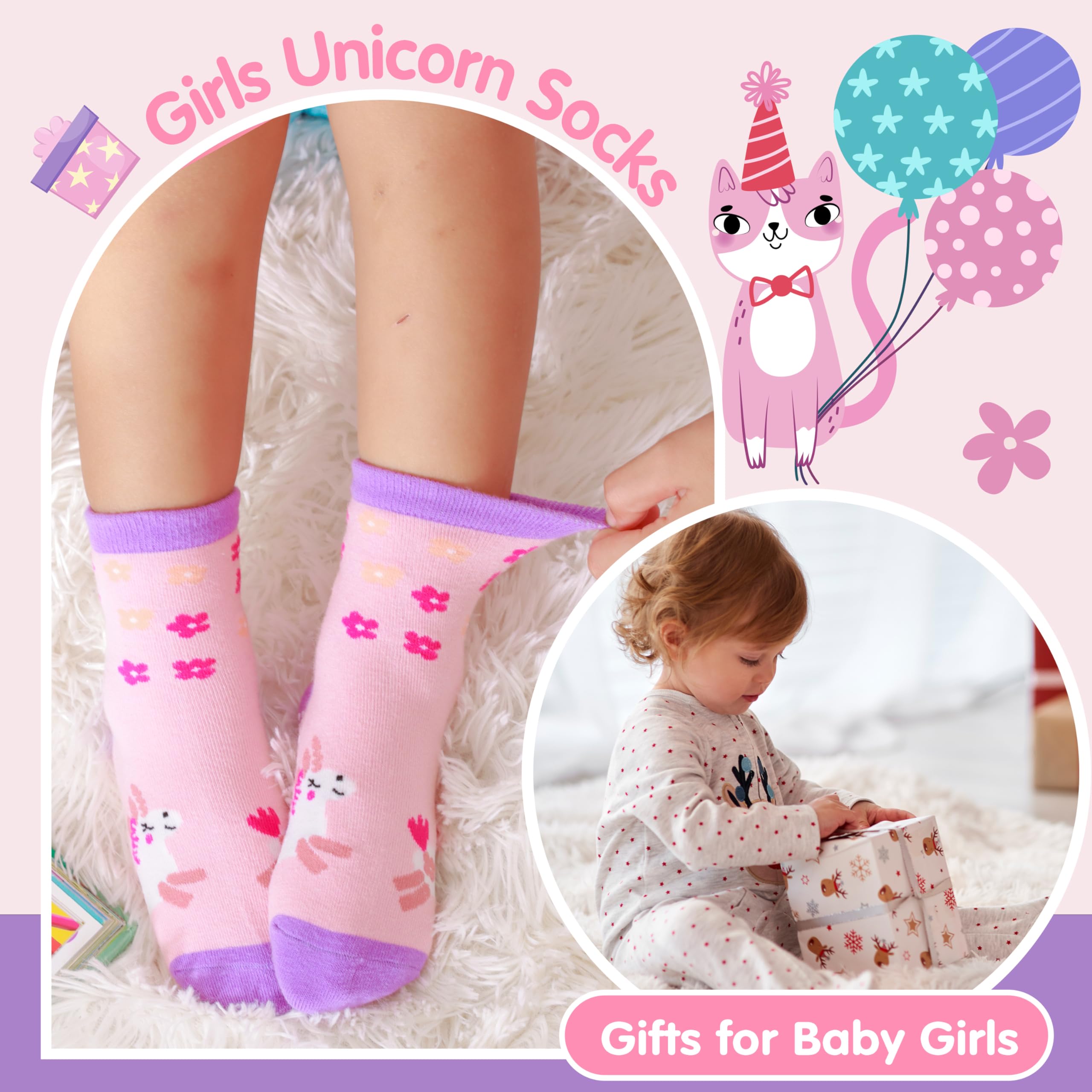 Welwoos 12 Pairs Baby Girls Toddlers Grips Socks Non Slip Funny Animal Cartoon Cosy Breathable Cotton Anit Skid Socks — view 6