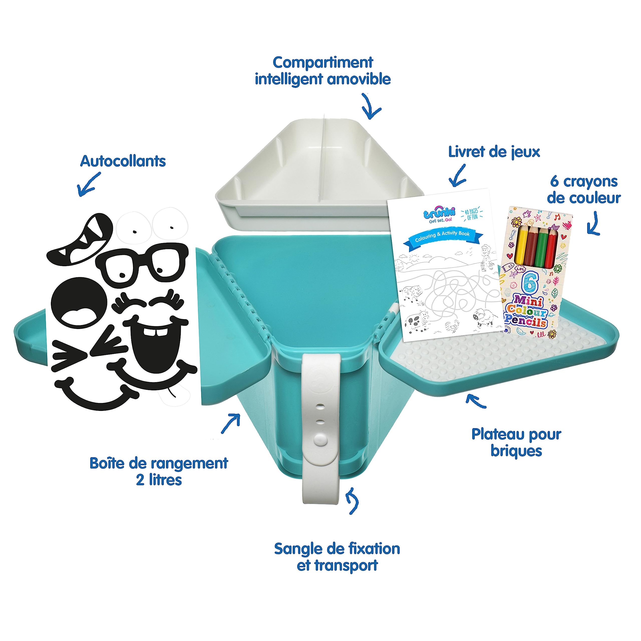 Trunki Table d'Activités Bébé Enfants TeeBee et Rangement Jouet Enfant de Voyage pour Siège de Voiture ou en Déplacement – Tablette Voiture Enfants Bleu Sarcelle
