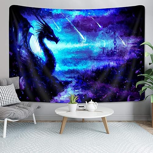 Miniatura 3 de Tapiz de dragón, tapiz medieval de dragón de fuego del mundo de fantasía para colgar en la pared, póster de dragón, arte de pared de dragón, manta