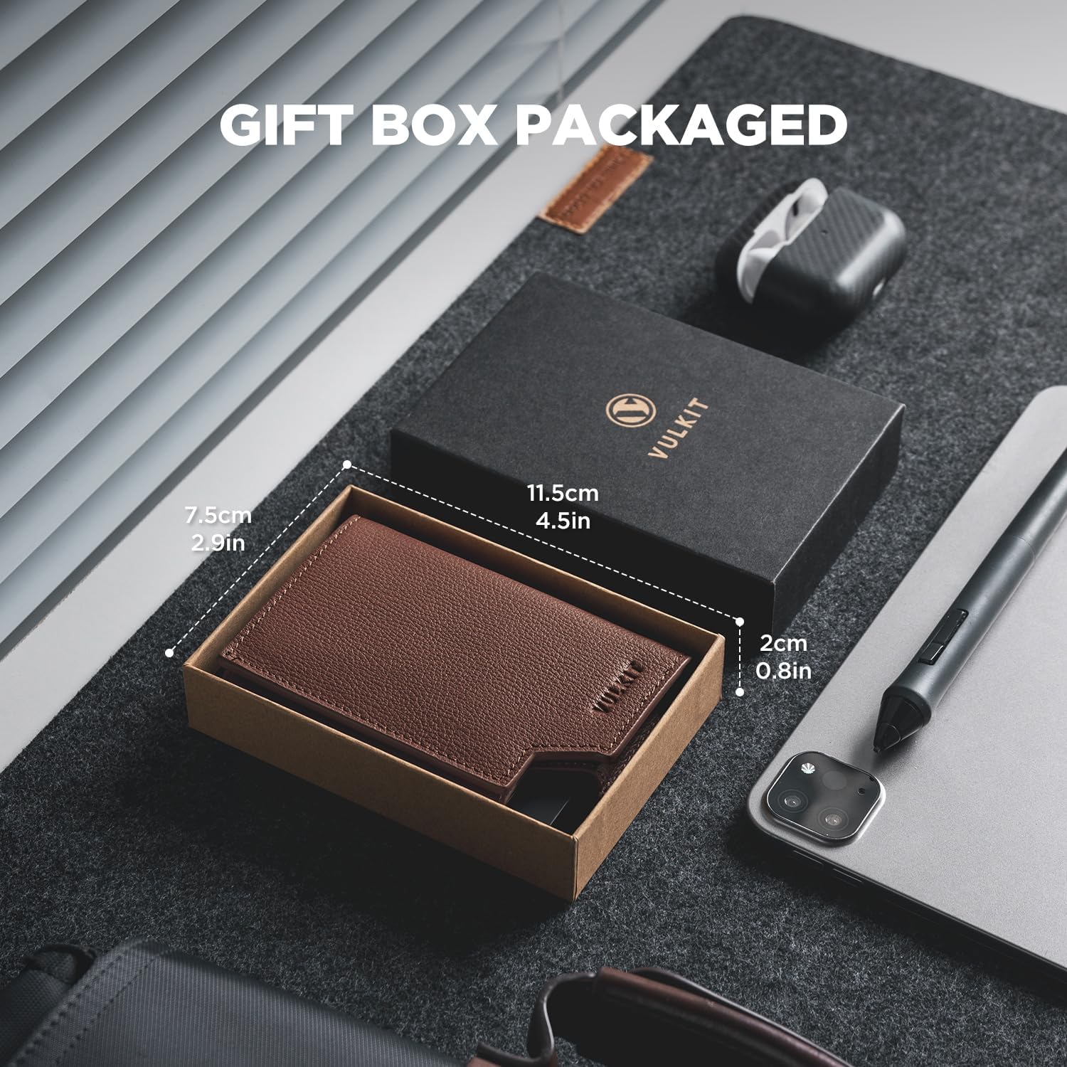 VULKIT Men's Wallet Top Grain Leather Minimalist Pop Up Card Holder RFID Blocking Magnetic Closure Leather Wallet with ID Window for Cash & Credit Cards Up To 11 Cards