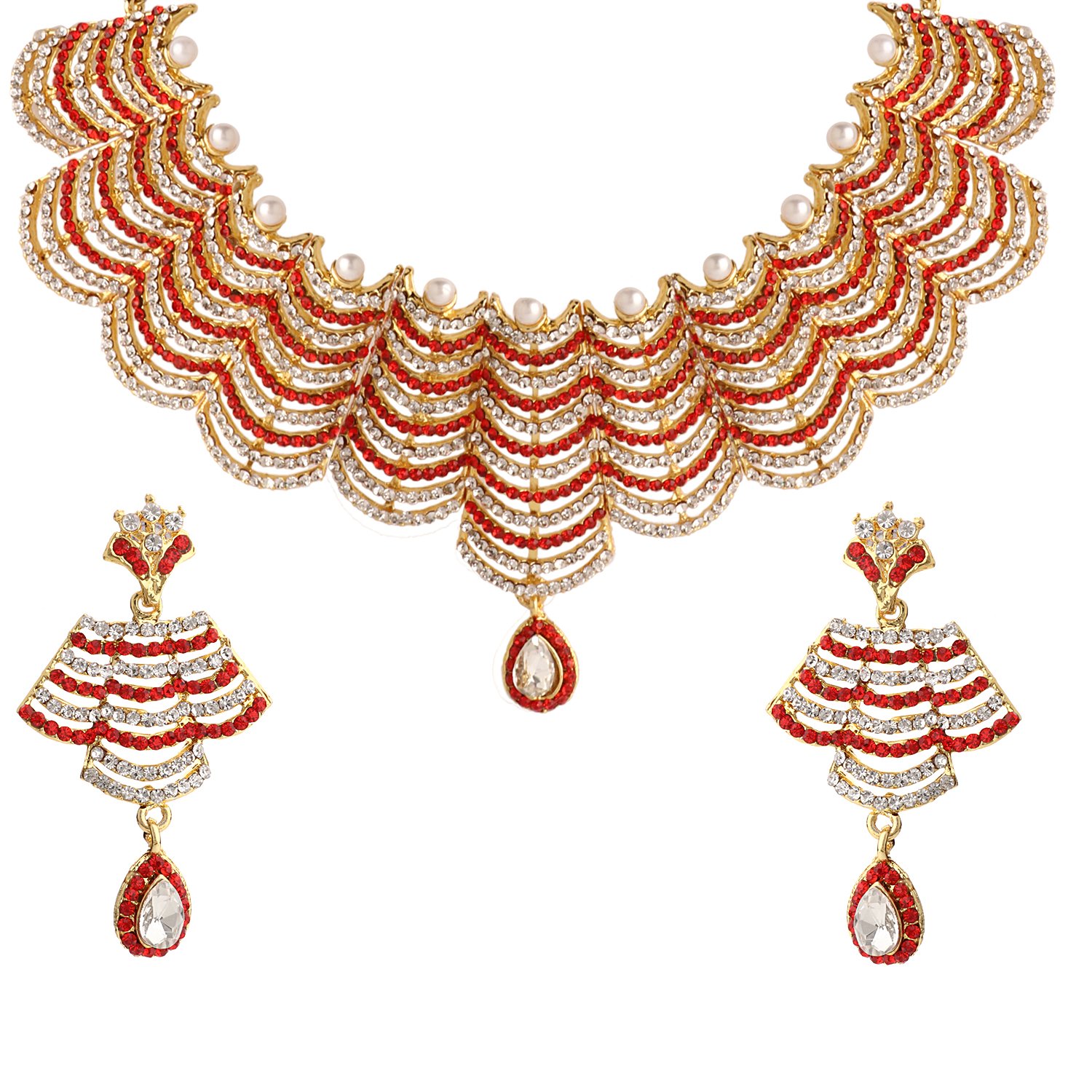 Purple Stone Purplestones Gold Plated American Diamond Wedding Necklace Set With Earrings Jewellery For Women & Girls (White & Red) (B07FKVZ988) Amazon Price History, Amazon Price Tracker