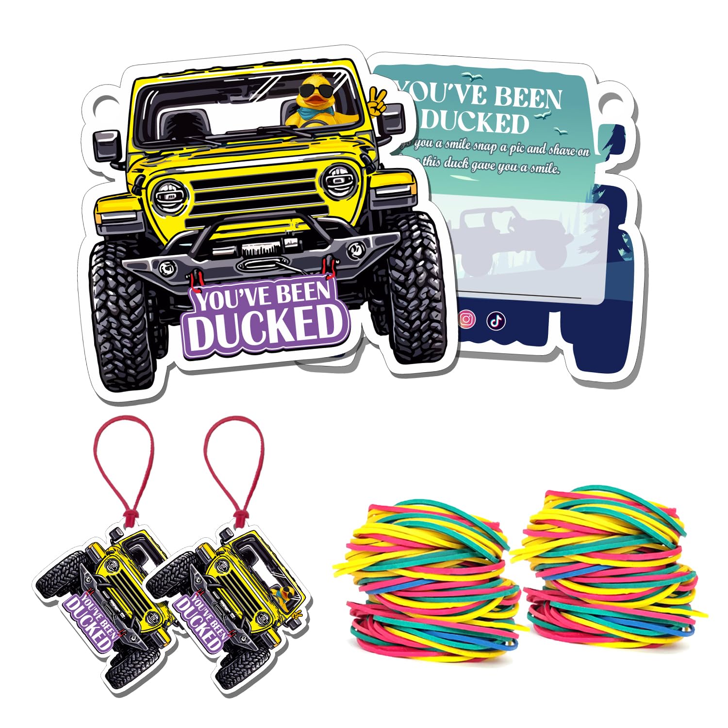 You've Been Ducked Card, Ducking Game Card, Ducked Tags, Rubber Duck for Tags, Yellow SUV Car Design, with Round Hole and Rubber Bands 50Pack (Yellow)