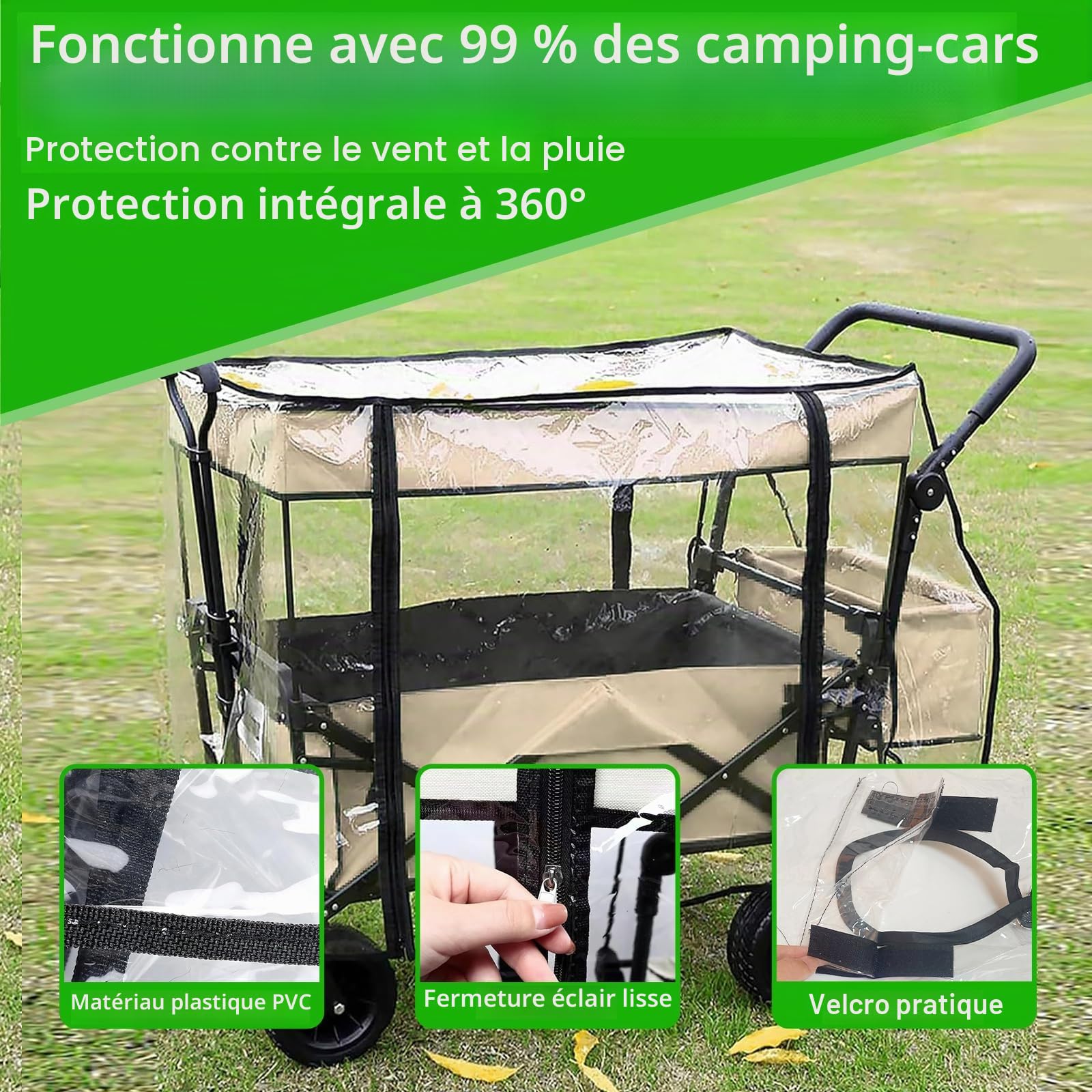 Housse de Pluie pour Chariot Pliable, Housse de Pluie Pliable Universelle, Accessoires pour Chariot à Bras Transparente Anti-Poussière et Anti-Neige