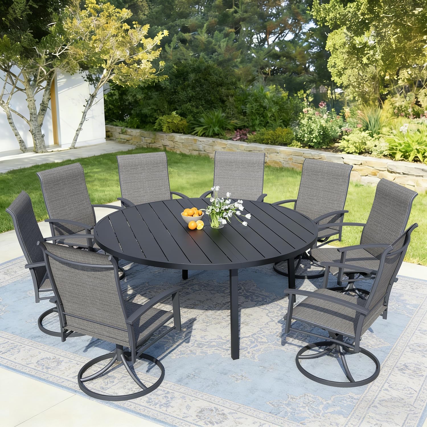Outdoor Swivel Rocker Dining Chair Set of 6, All Weather Patio Dining Chair with Textilene High Back and Metal Frame, Backyard, Lawn Garden and Deck Porch Patio Furniture Set