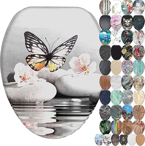 Miniatura 22 de SANILO Asiento de inodoro de madera con cierre suave [alargado] – Asiento de madera moldeada decorativo, silencioso y de cierre lento – Con fuertes