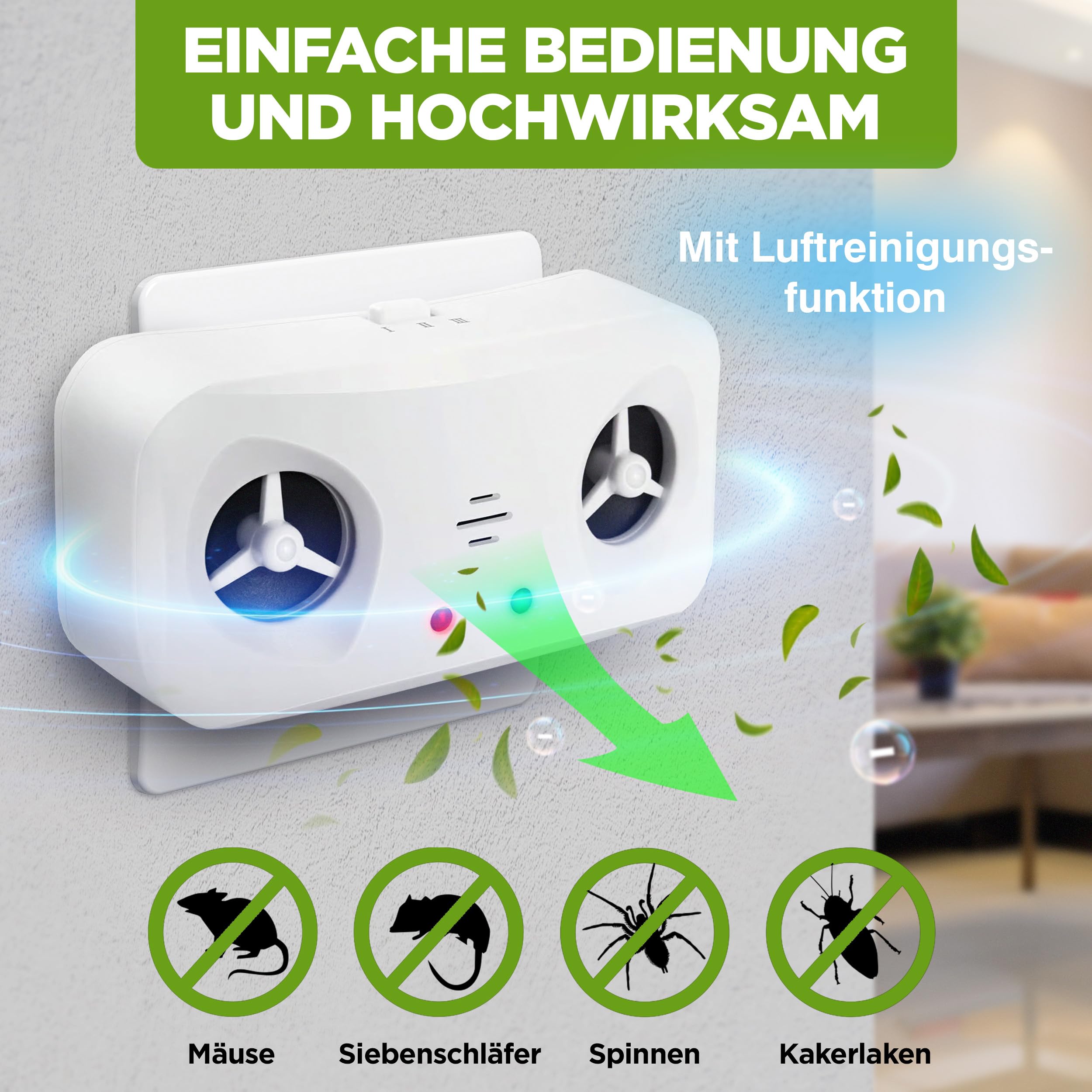 ISOTRONIC Schädlingsabwehr mit Ionisator | zum Schutz vor Mäuse, Nager, Spinnen, Kakerlaken im Haus, Keller| Mäuseabwehr flexibel einsetzbar – umweltschonend & tierfreundlich