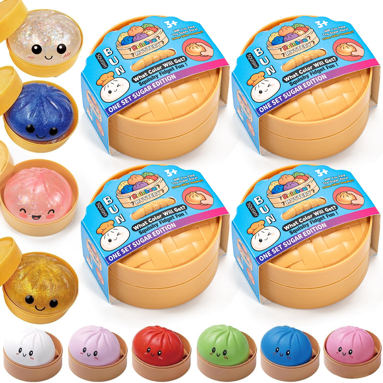 4PCS Dumpling Squishy, Colorful Mystery Dumpling Squishy, Stress Balls Fidget Sensory, Anti-Anxiety Squeeze Glitter Dumplings Stress Relief for Adults(Random Color)