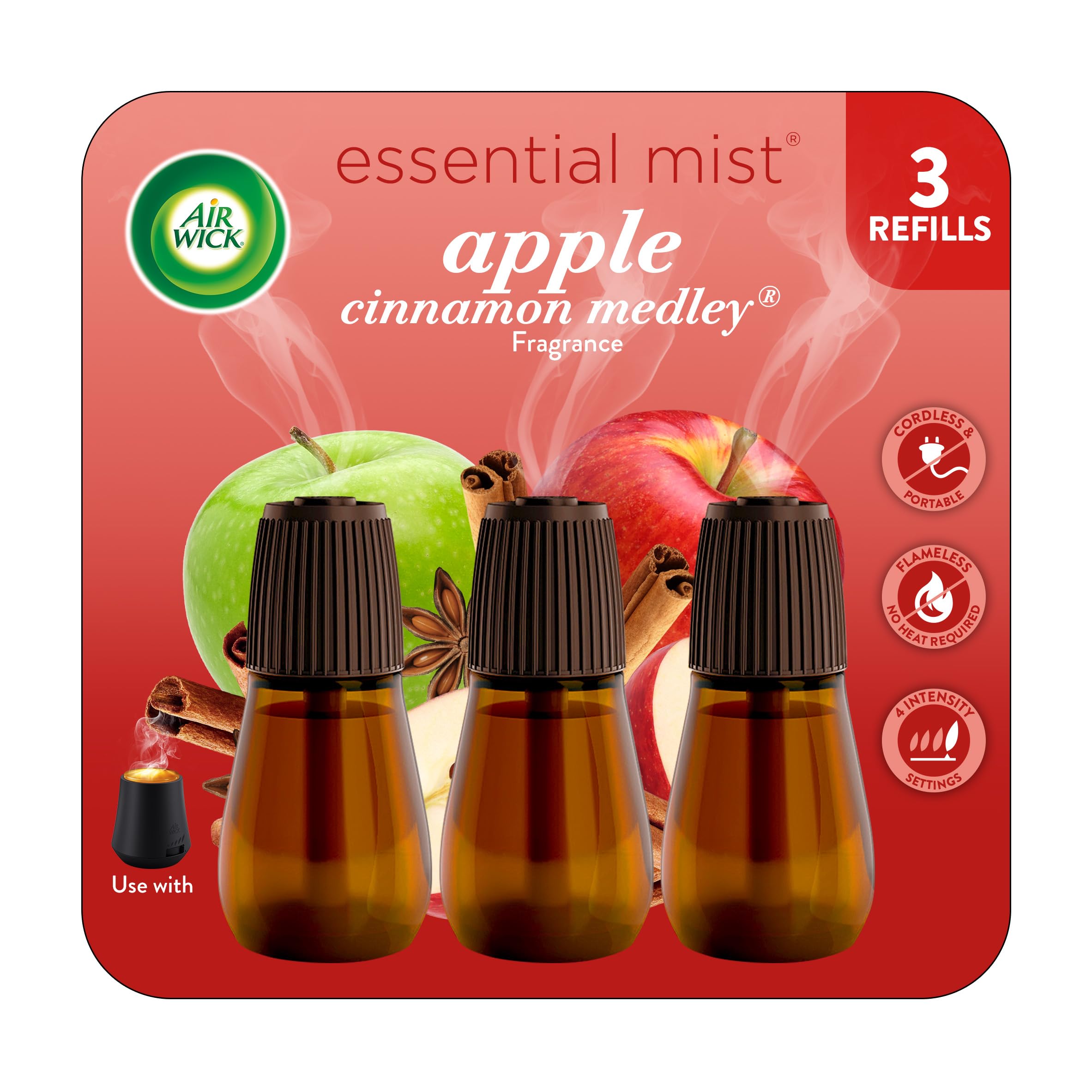 Air Wick Essential Mist Diffuser Oil Refill, Apple Cinnamon Medley, 3 Count