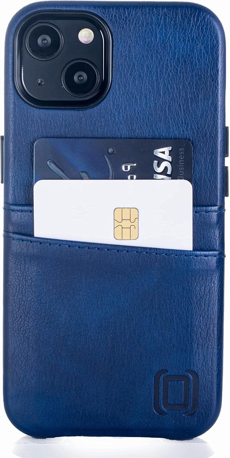 Dockem Wallet Case for iPhone 13 with Built-in Metal Plate for Magnetic Mounting & 2 Credit Card Holder Pockets: Exec M2, Premium Synthetic Leather (6.1" iPhone 13, Navy Blue)