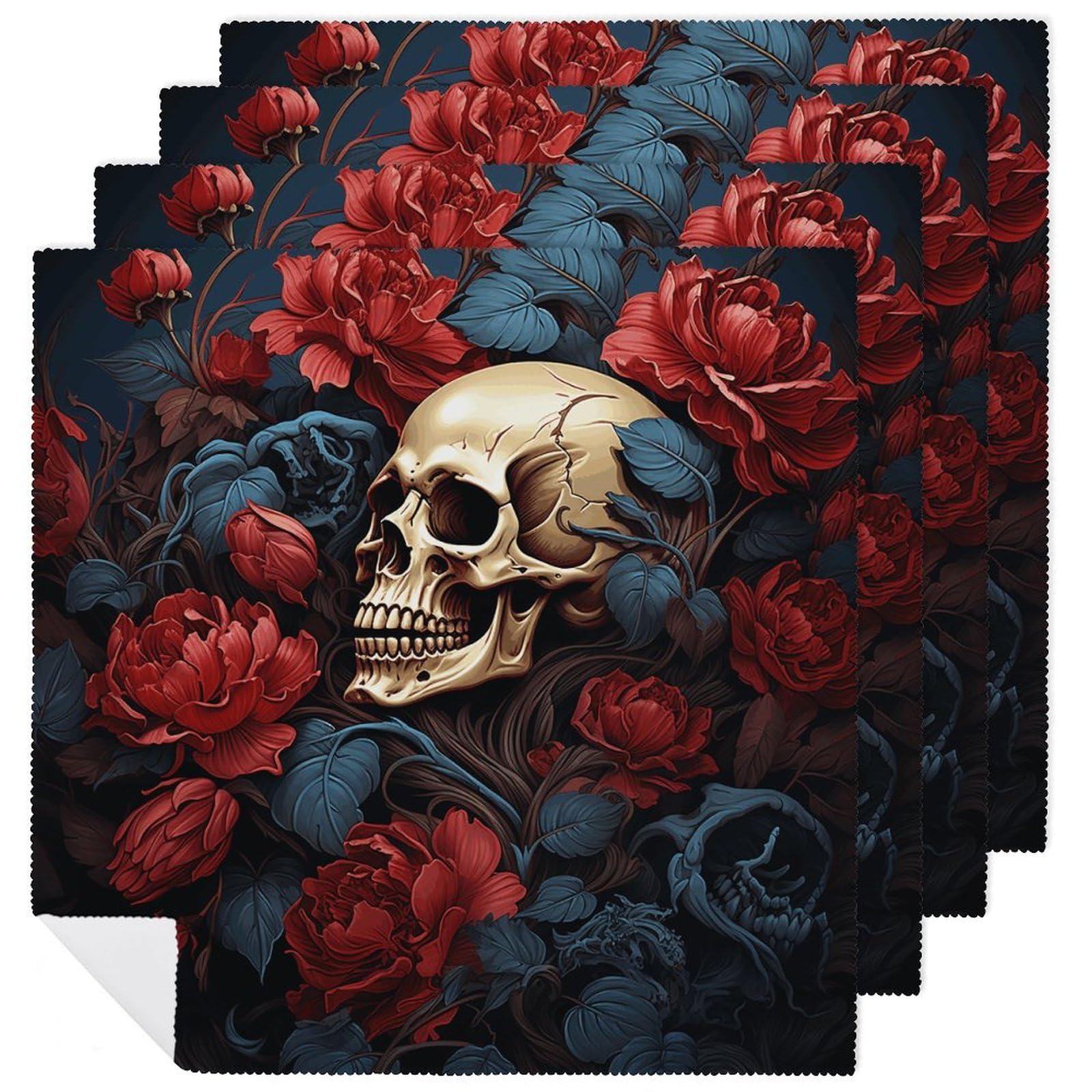 Serviettes de table lavables en tissu absorbant à motif skull de qualité (lot de 4)