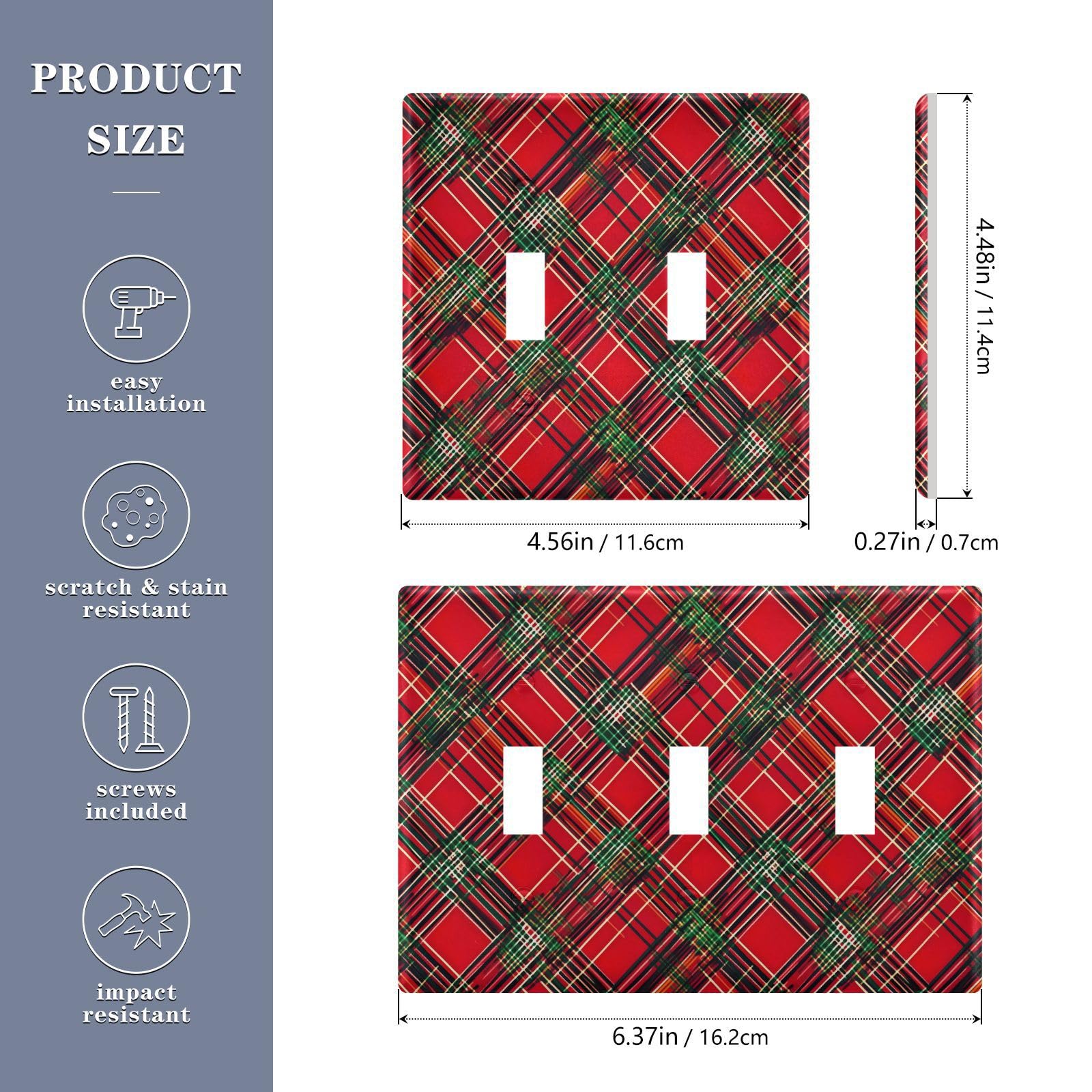 Light Switch Cover Christmas Snowflake Red Green Buffalo Plaid Wall Plates for Electrical Outlets 3 Gang 202b7165