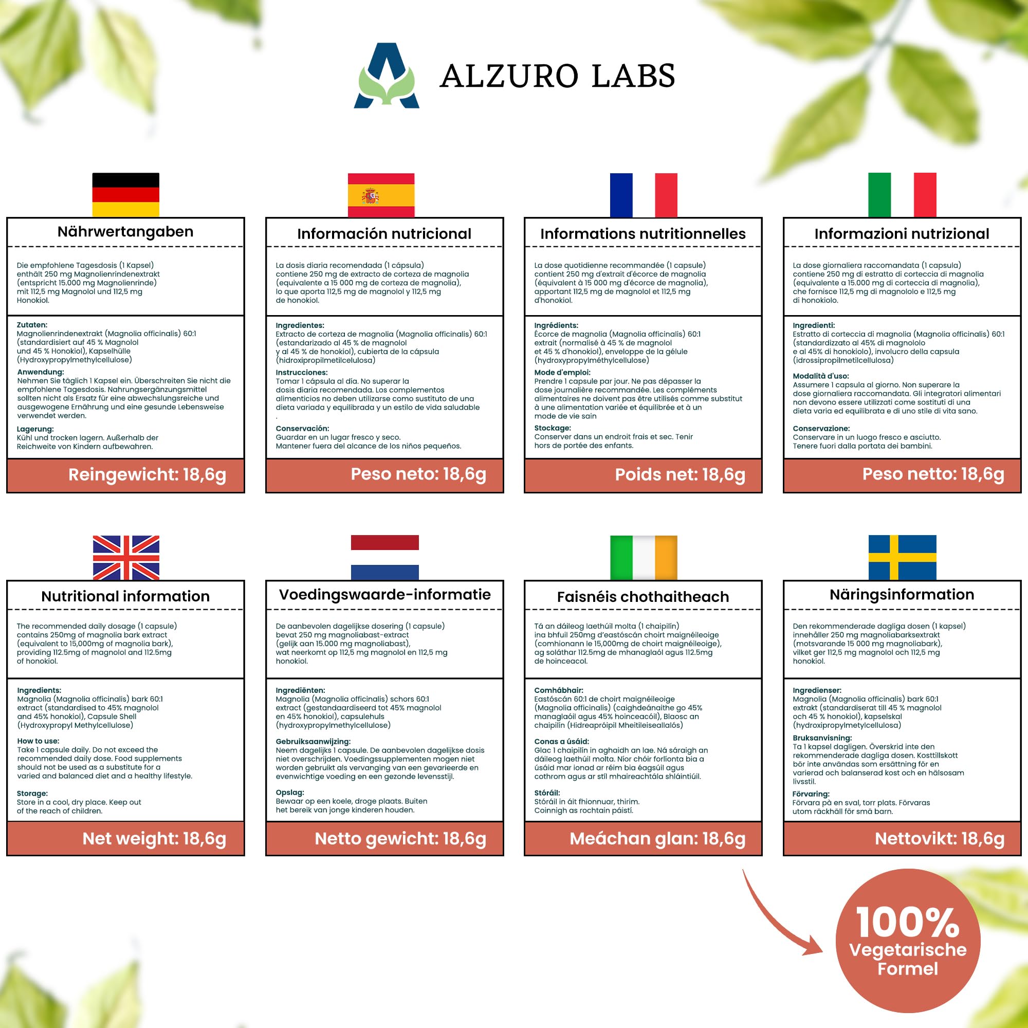Magnolia Bark | 15.000 mg Äquivalent | 250 mg 60:1 Extrakt (90% Magnolol & Honokiol) | 60 vegane Kapseln | Magnolienrinde – Magnolia officinalis | GMP & Laborgeprüft