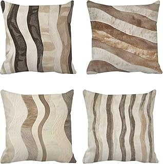 4 Pcs Exterior Cojines Sofa, Rayas marrones Impermeables Almohadas 12x12in, Decorativas para Dormitorio al Aire Libre, Silla Balcones Camping Almohadas Sofa 30 x 30 cm Transpirable y Suave e-145