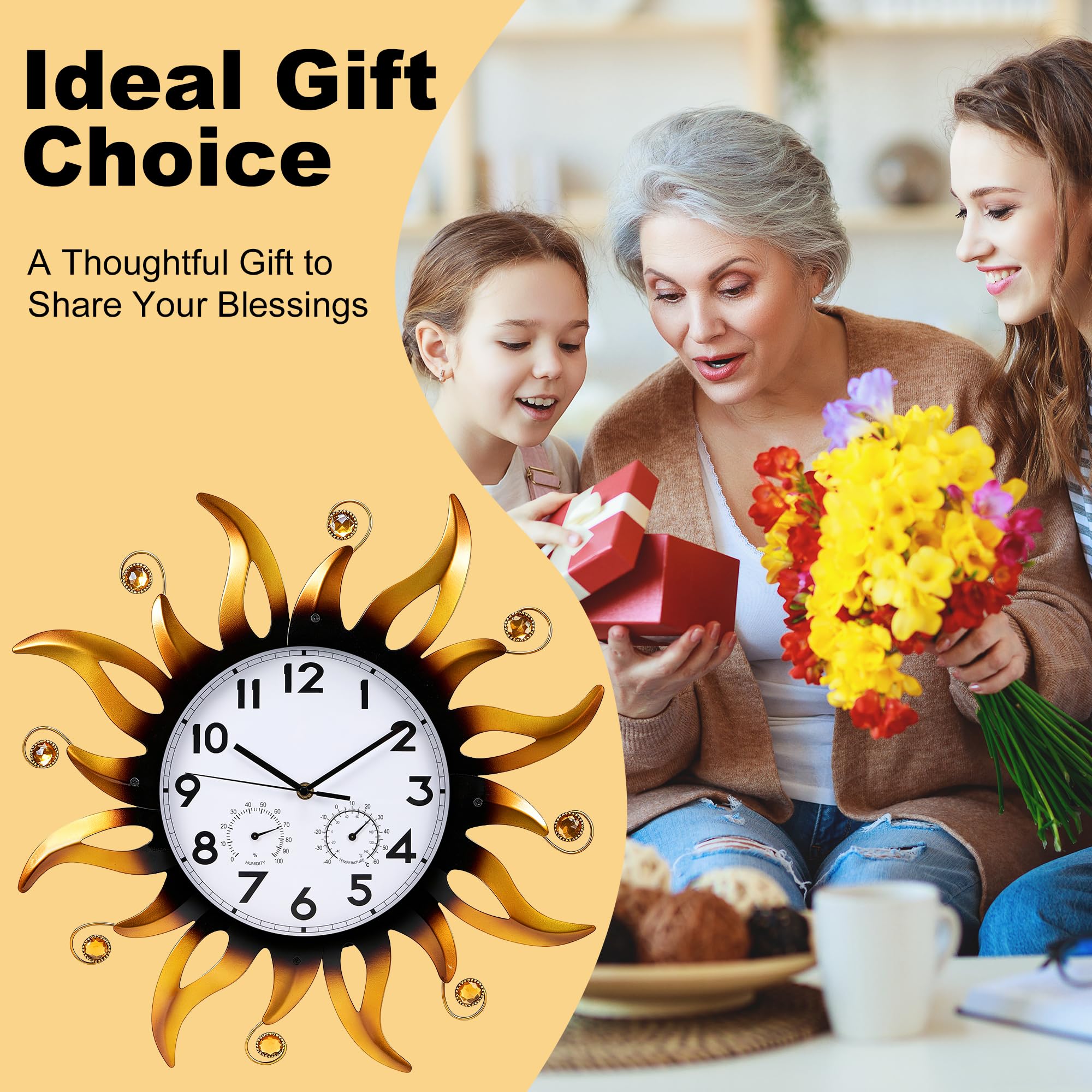 Reloj de pared para exteriores con termómetro e higrómetro, 20 pulgadas, impermeable, silencioso, sin tictac, decoración grande para dormitorio, baño y piscina