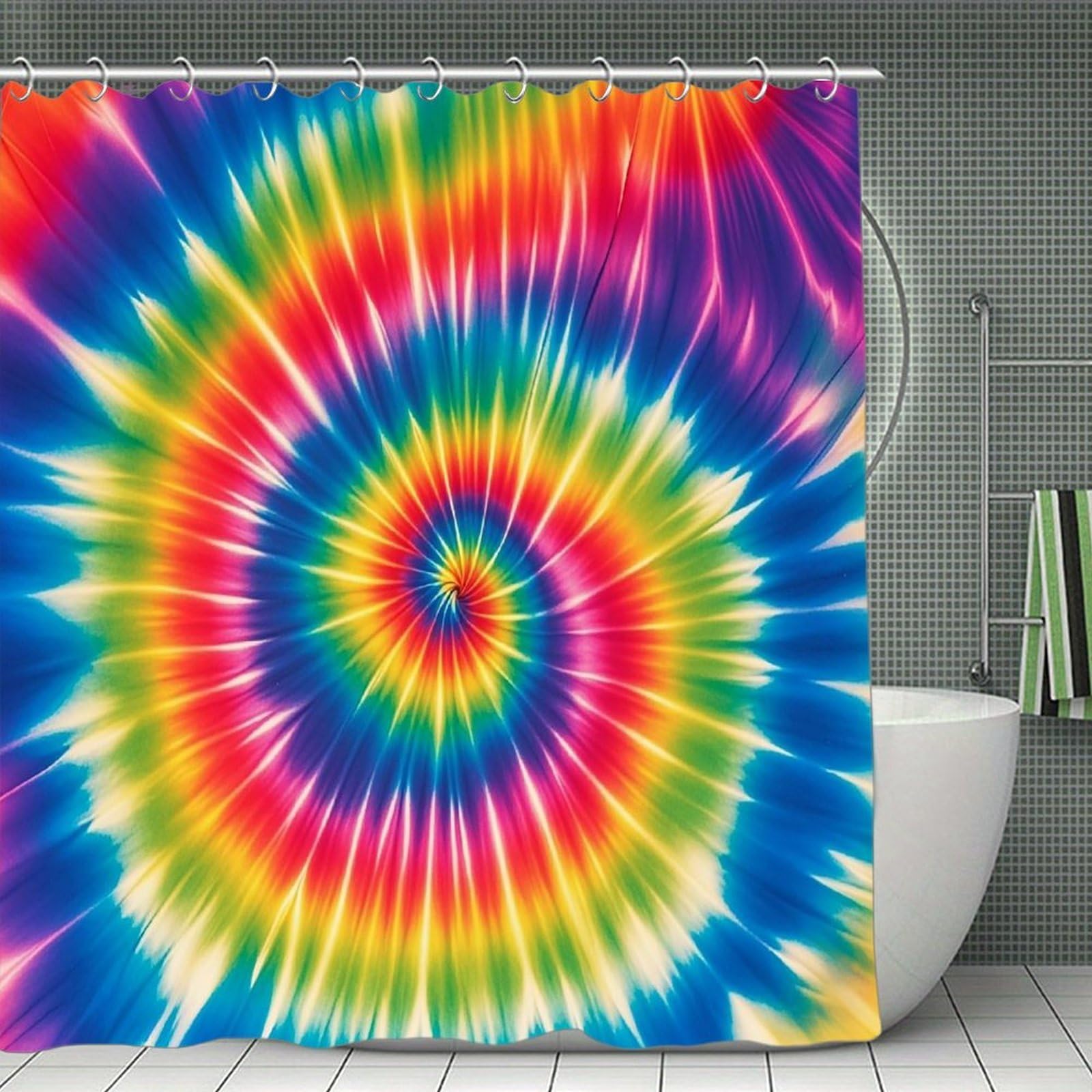 FekiLoot Tie Dye Rainbow Shower Curtain Minimalist Thick Bathroom Curtain Washable Modern Bathroom Shower Curtain Heavy Duty Waterproof Cloth Bath Curtain with Hooks 70.8"x70.8"