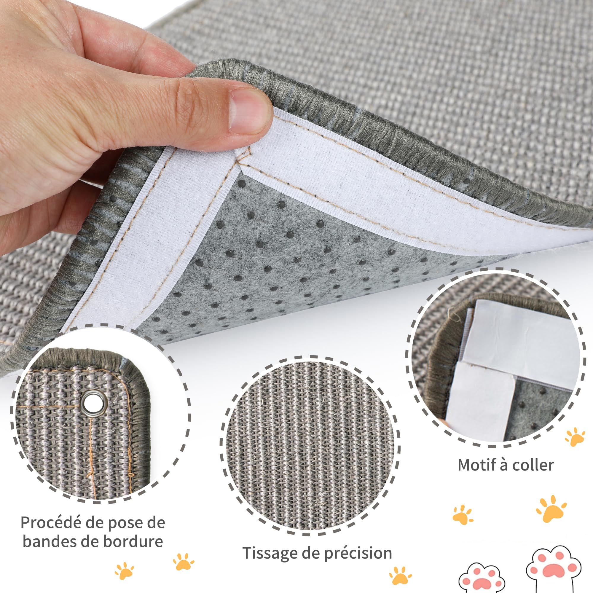 JanYoo Tapis griffoir en sisal pour Chat - Tapis griffoir pour Chat - Tapis griffoir pour canapé, Meubles, Porte - Protection Anti-Rayures - 60 × 25 cm (Gris)