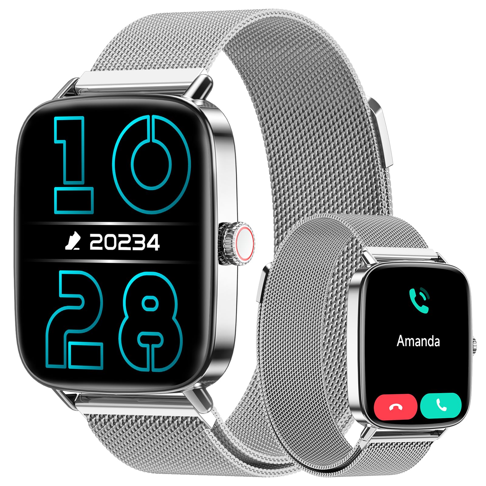 Smartwatch Uomo Donna, 1.85" Orologio Smartwatch con Chiamate e Notifiche WhatsApp, Fitness Tracker con Contapassi Sonno SpO2 Cardiofrequenzimetro, 110 Sportive, IP68 Watch per Android iOS Argento